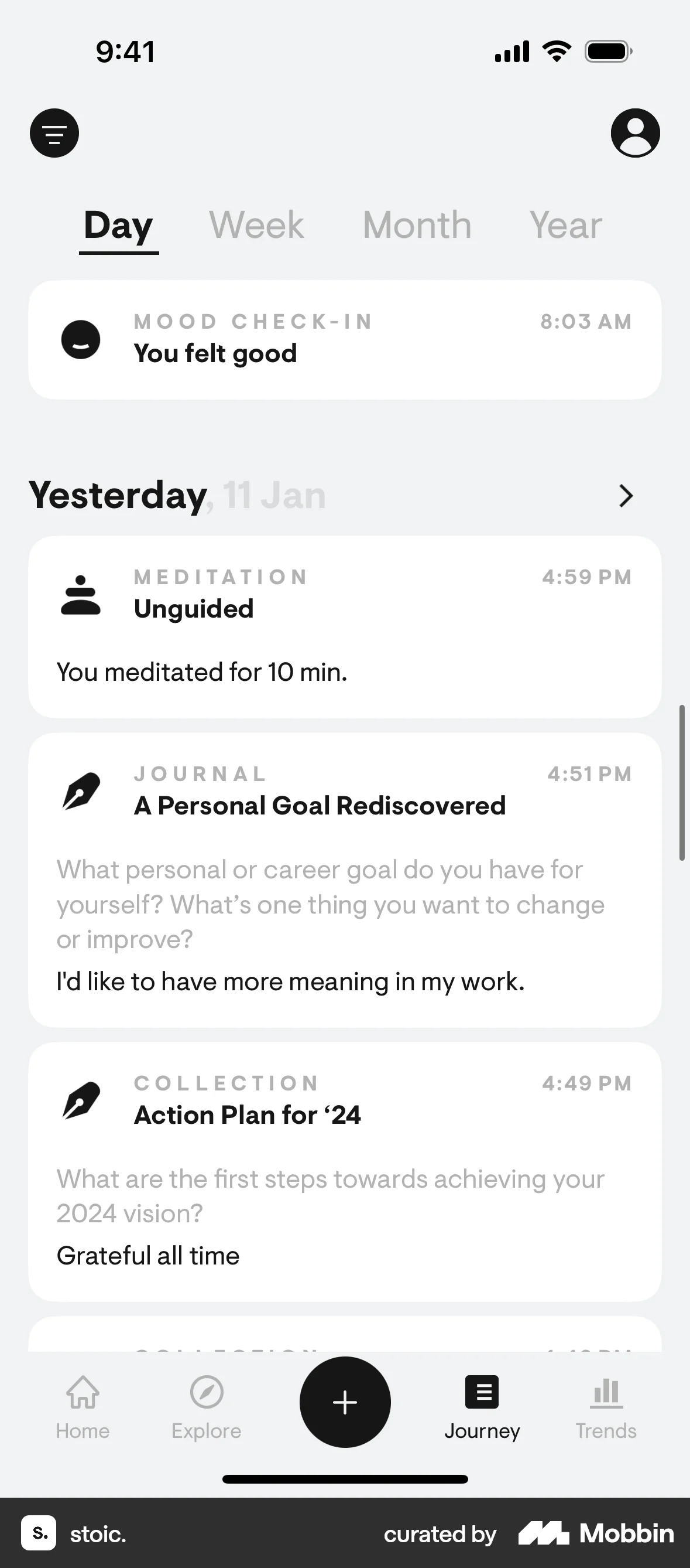 stoic. iOS Timeline & History screen