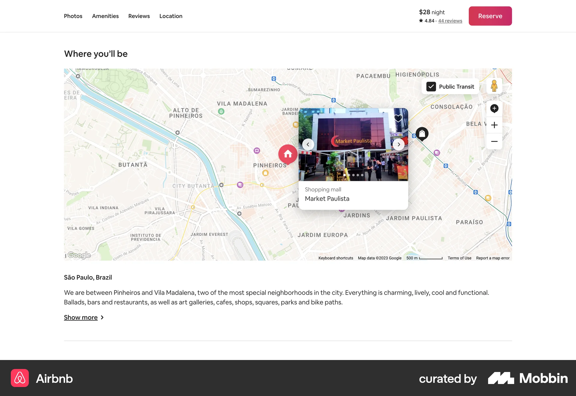 Airbnb Web screen containing Map Pin UI element