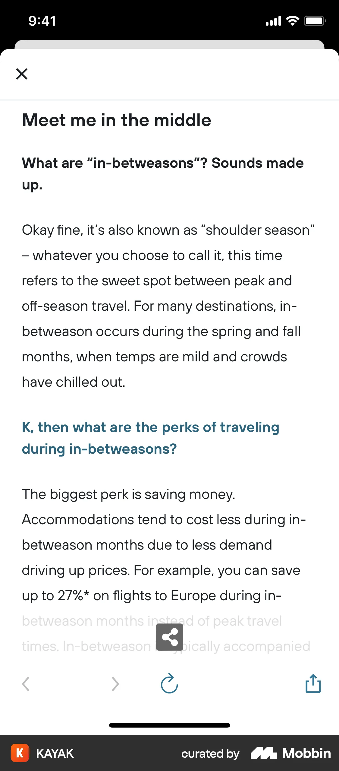 KAYAK iOS Article Detail screen