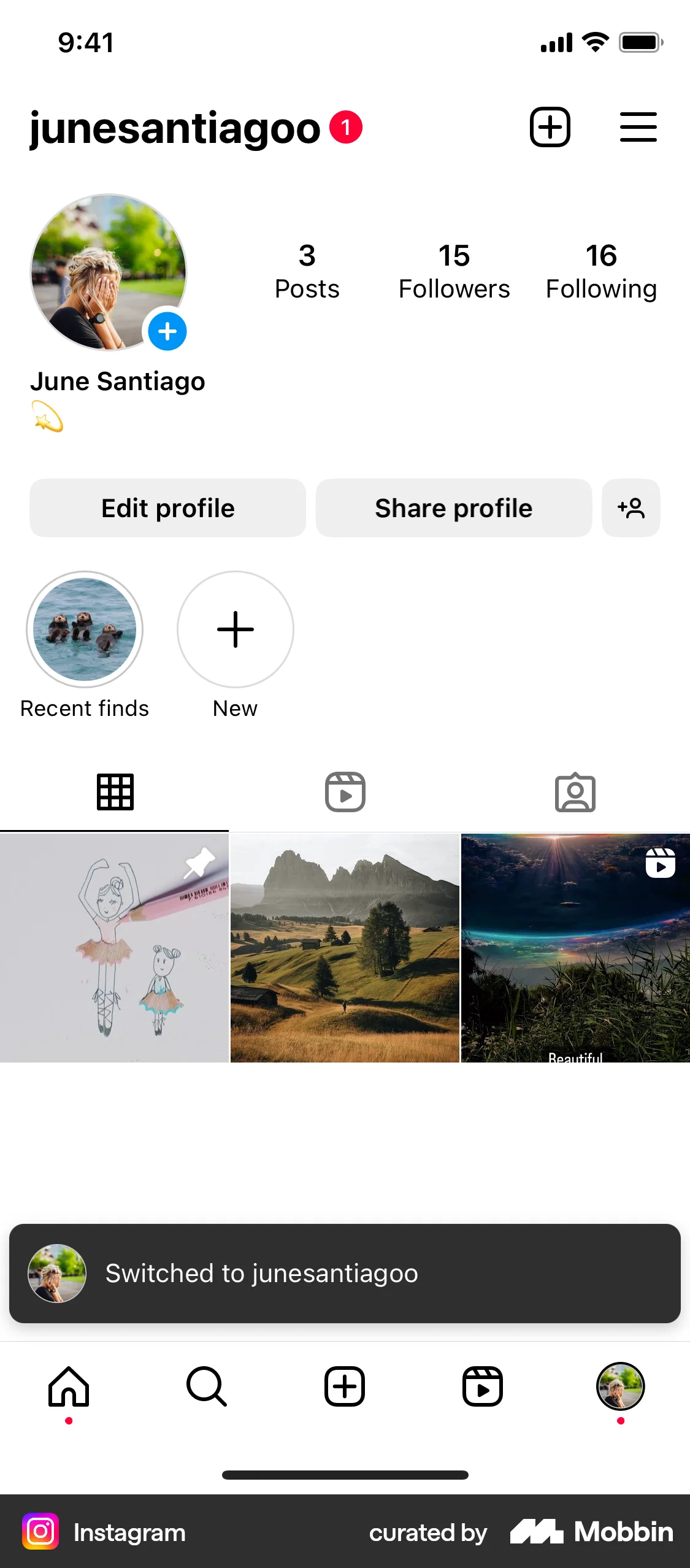 Instagram Switching account screen