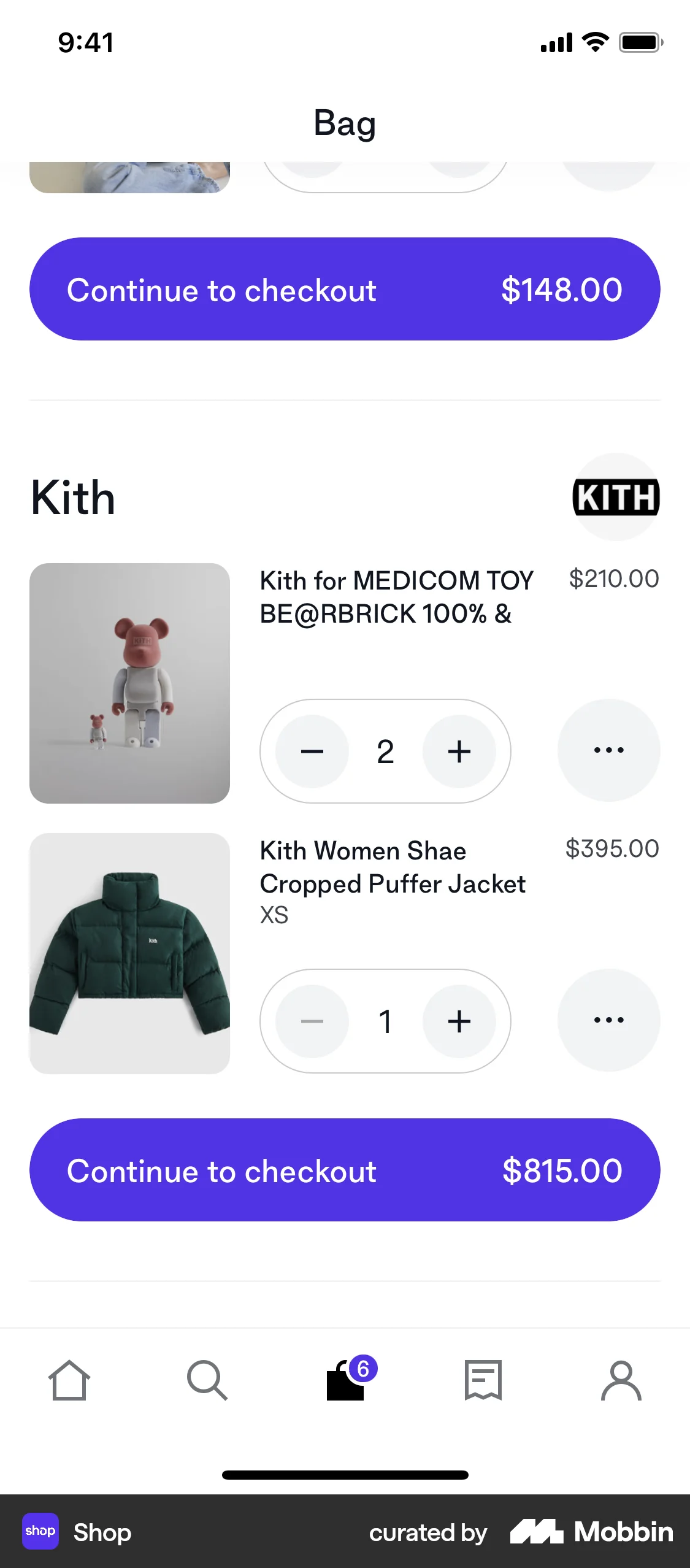 Shop iOS Mobile Shopping Cart screen