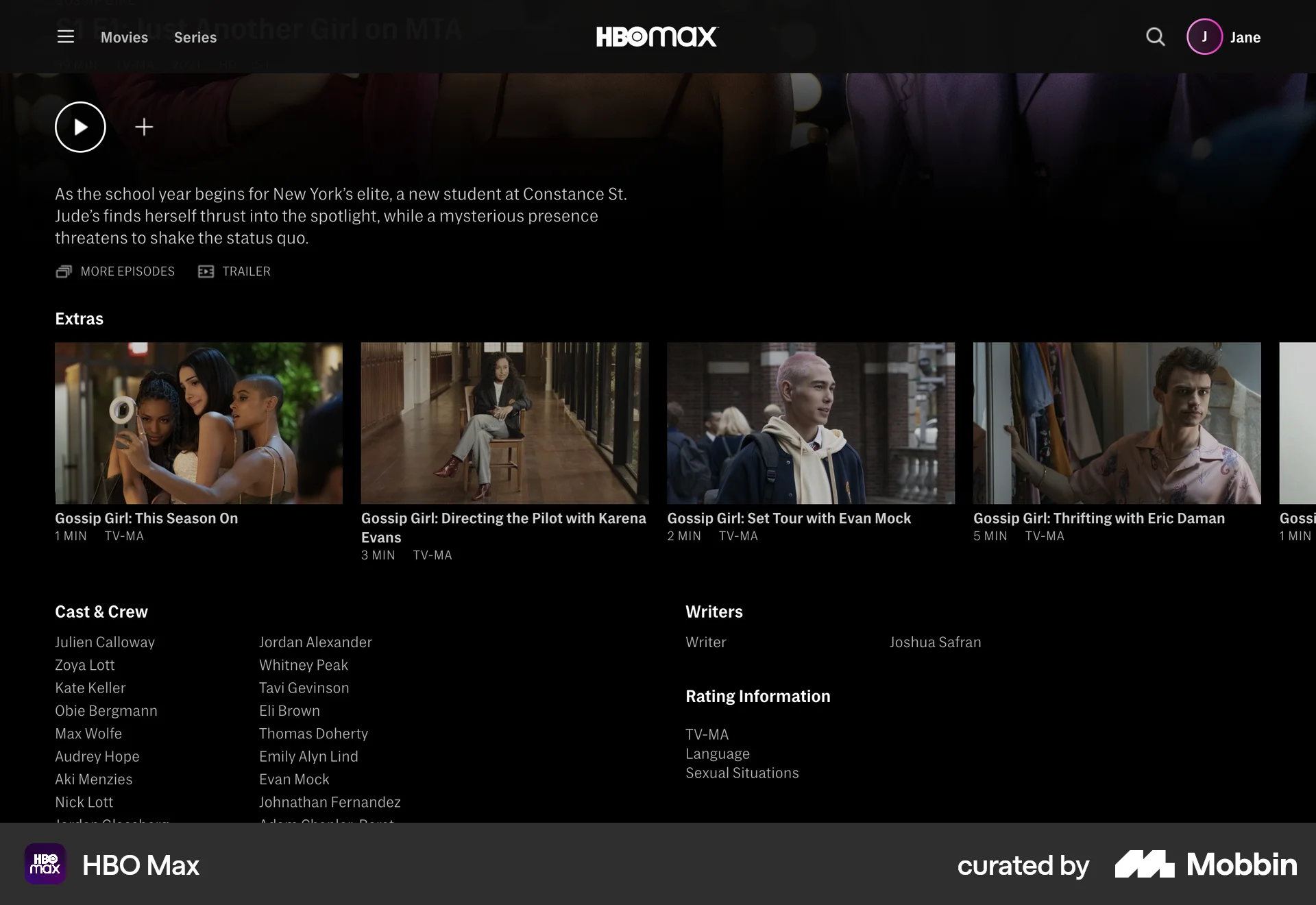 HBO Max Web TV Show & Movie Detail screen