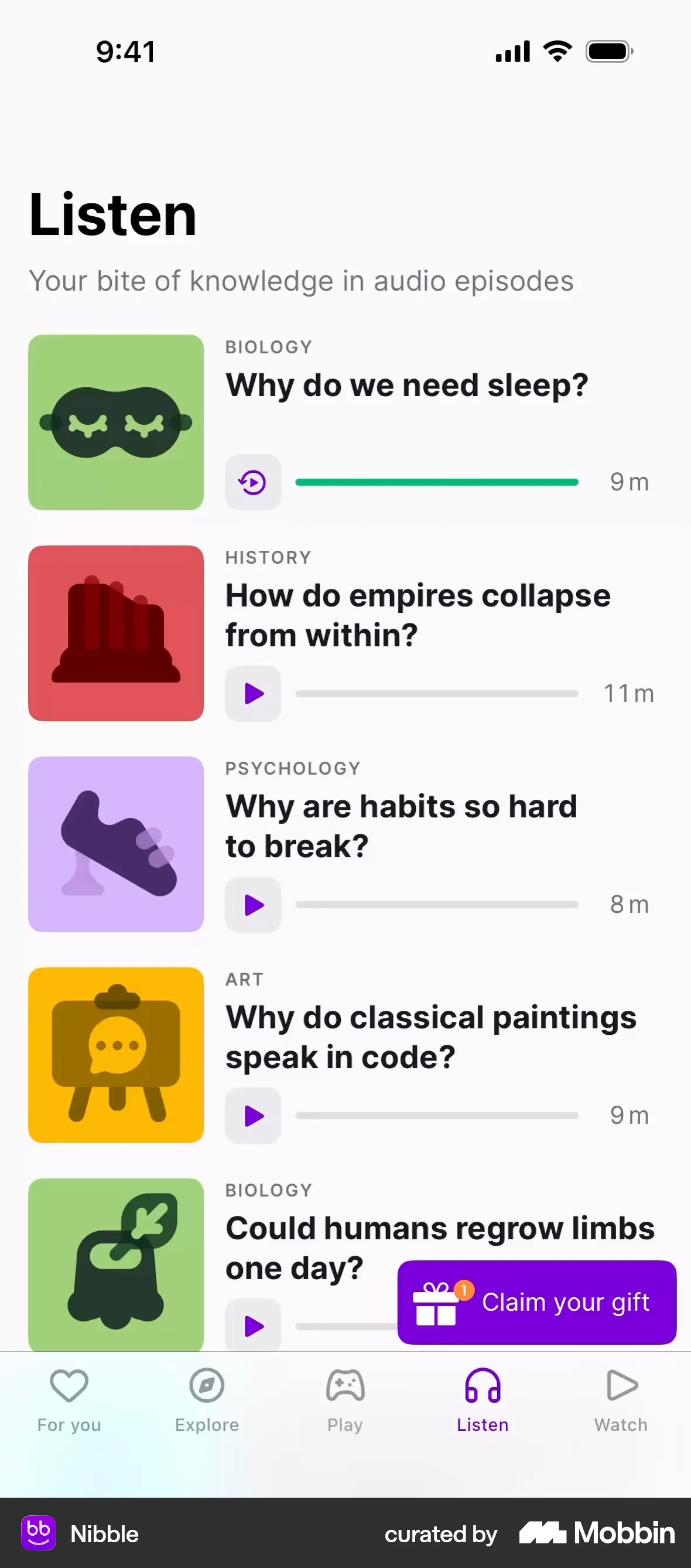 Nibble iOS screen containing Button UI element