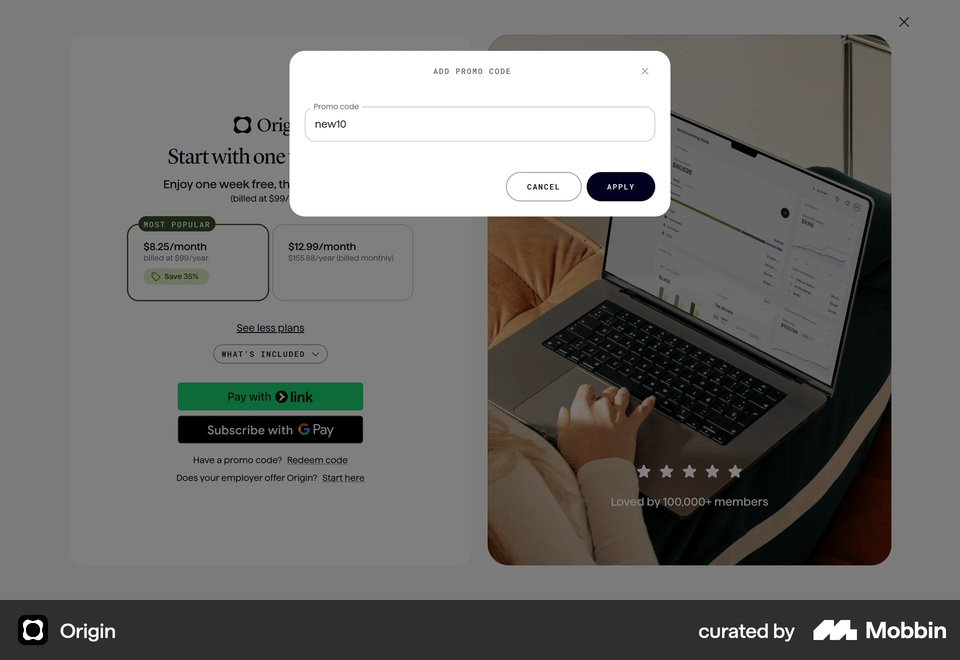 Origin Web Promotions & Rewards screen
