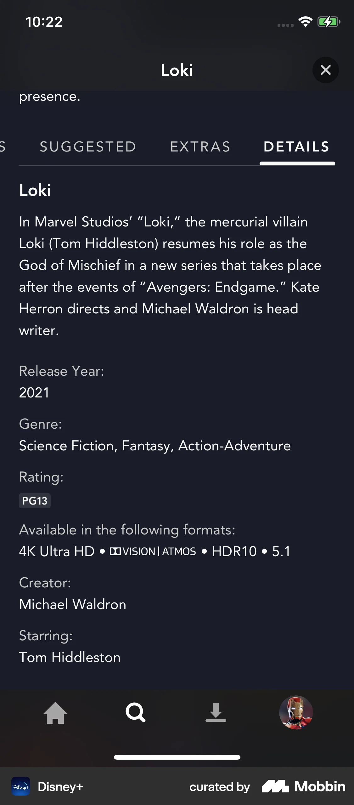 Disney+ iOS TV Show & Movie Detail screen