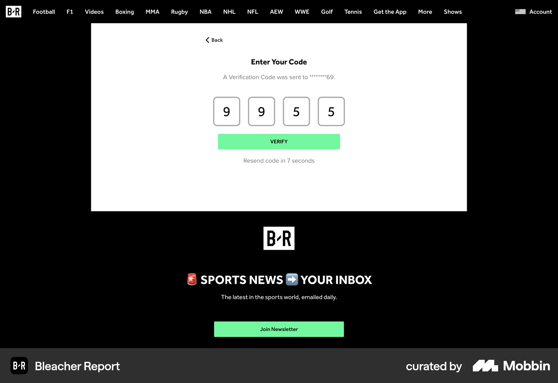 Bleacher Report Web Sports App screen