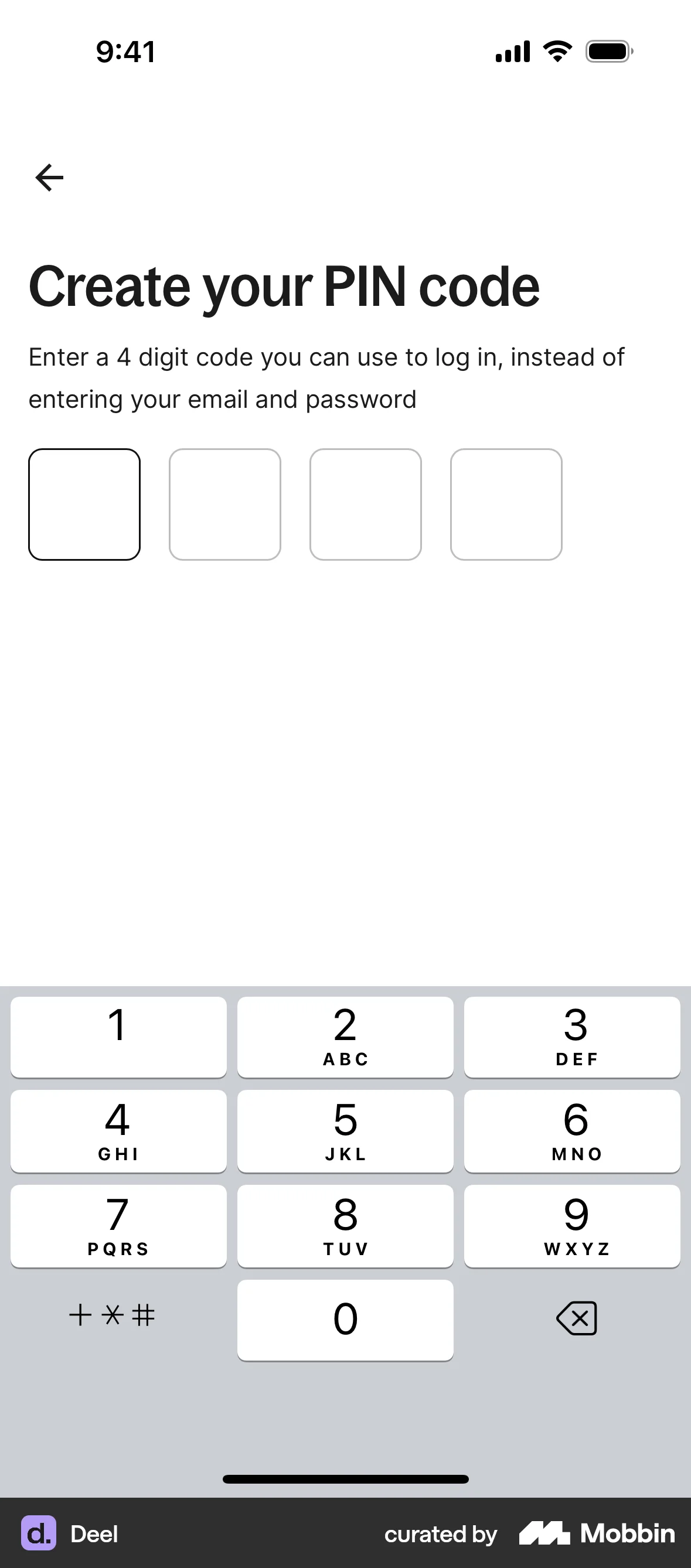 Mobile Pin. Create Deel iOS PIN creation | Mobbin