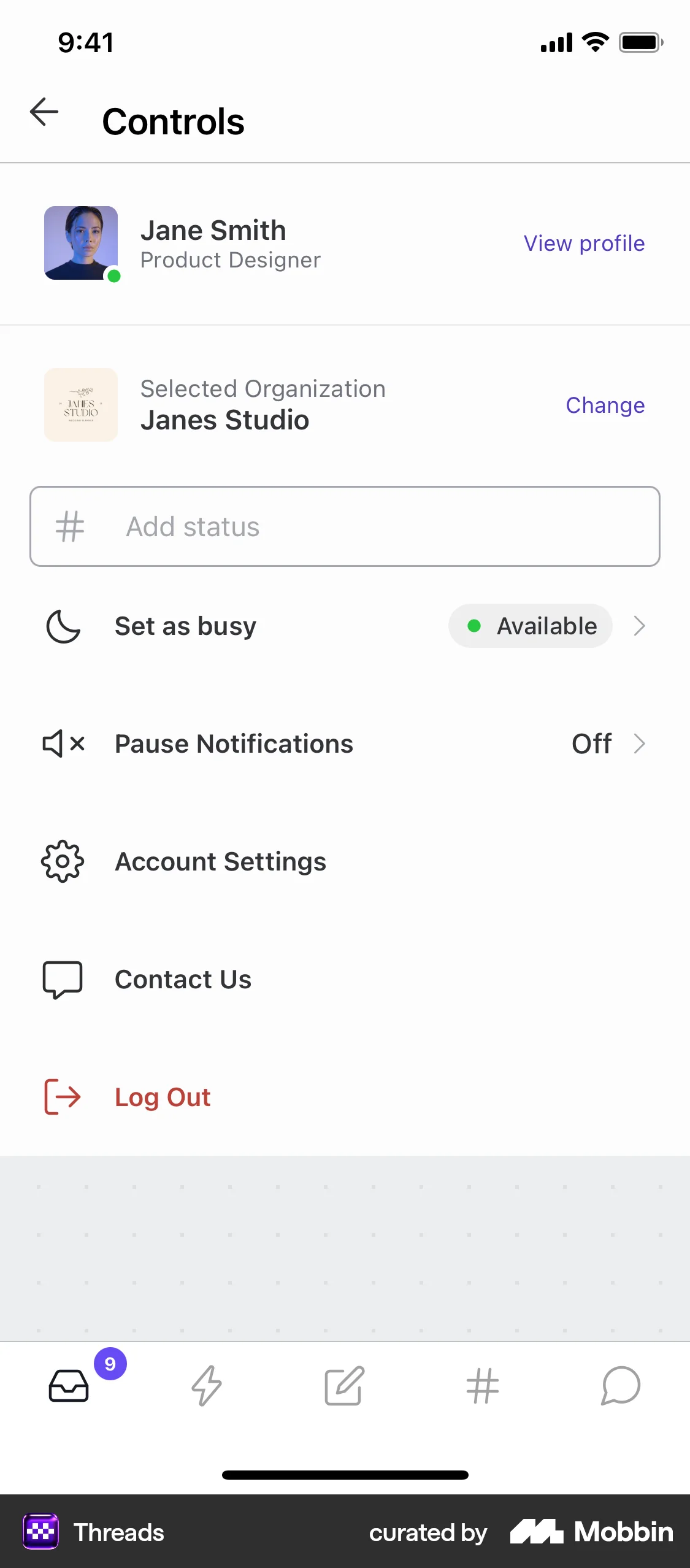 Threads Changing organization screen
