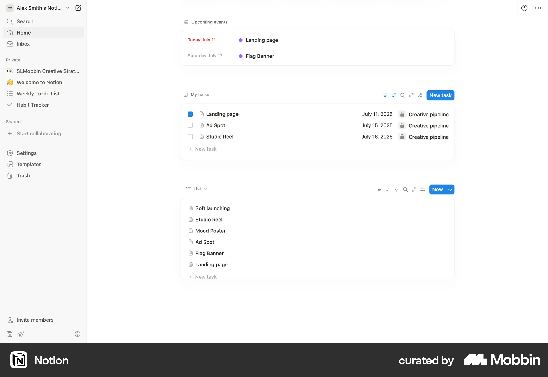 Notion Web Goal & Task screen