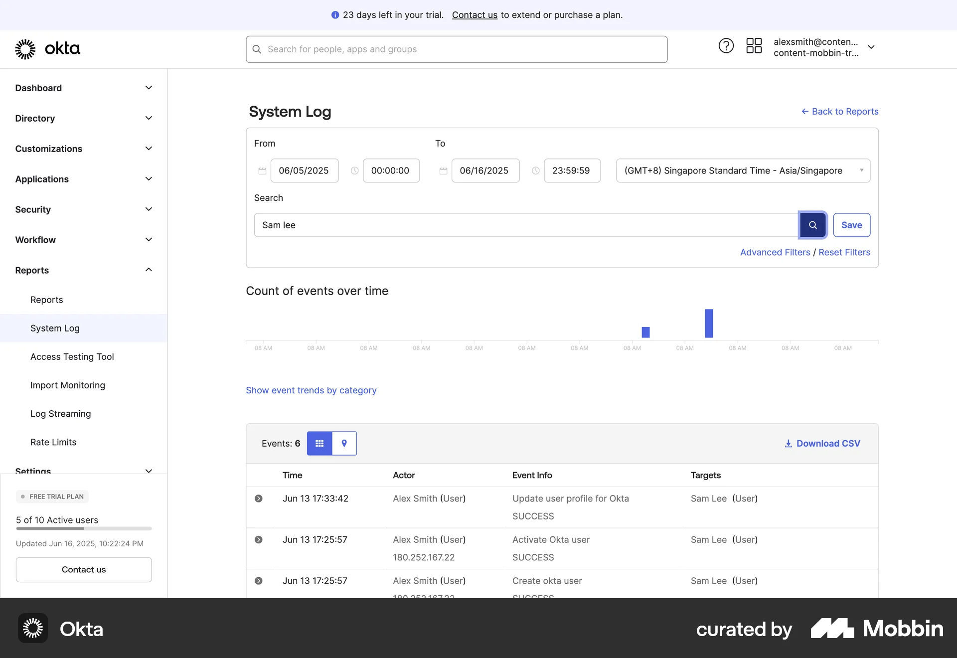 Okta Web Search screen