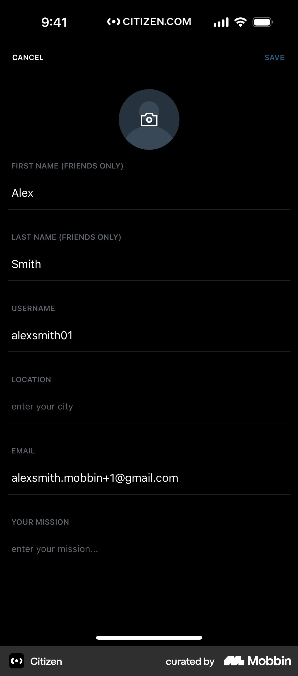 Citizen iOS Upload & Download screen
