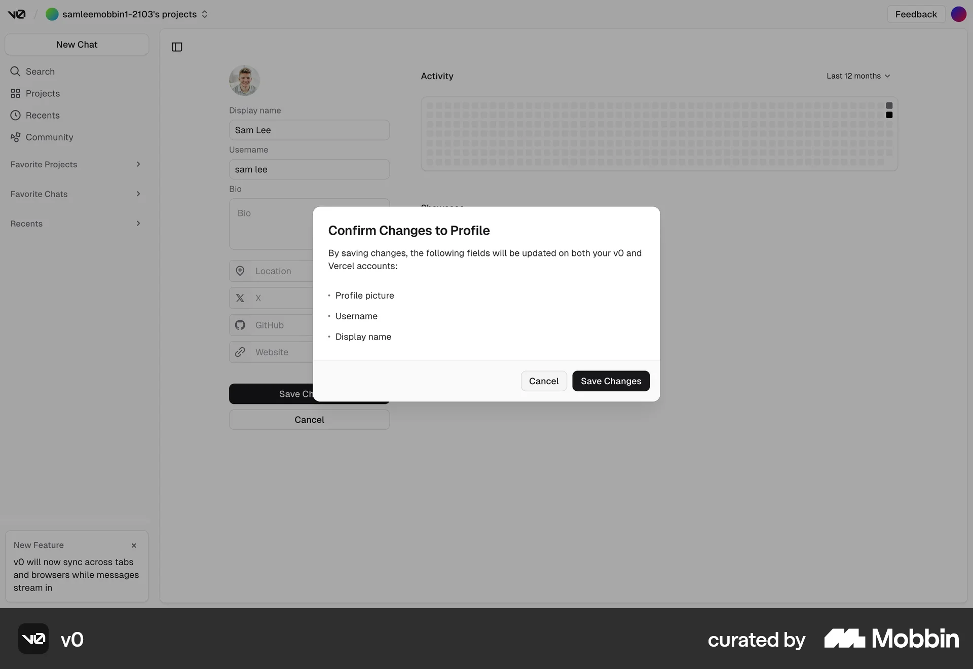 v0 Web Confirmation screen