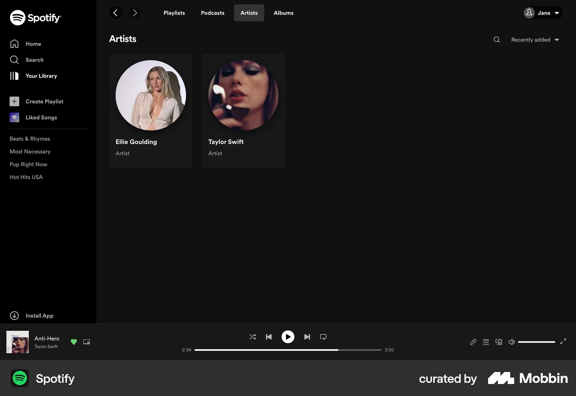 Spotify Web Followers & Following screen