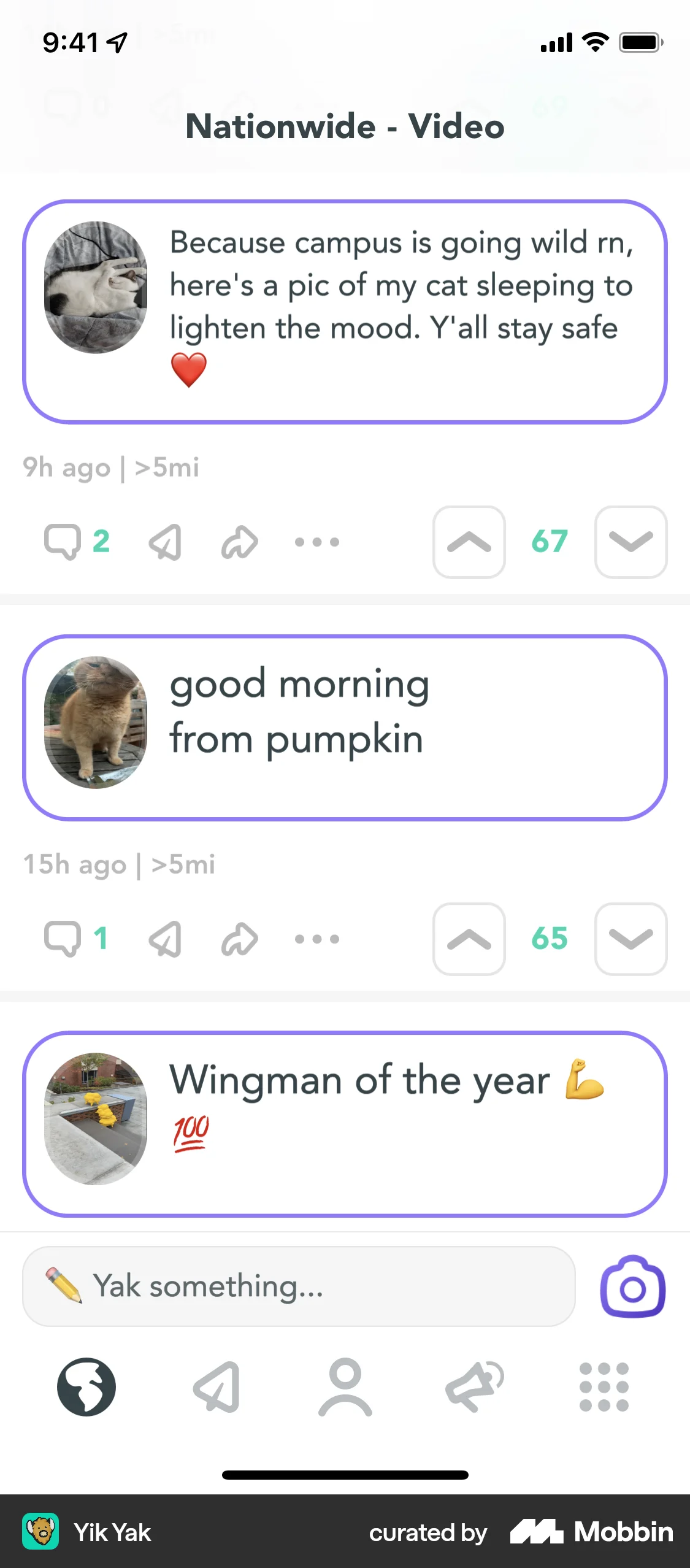 Yik Yak iOS Social Feed screen
