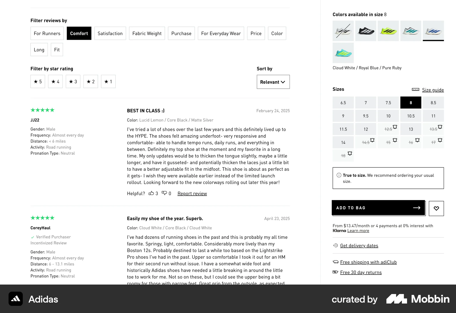 adidas Web Reviews & Ratings screen