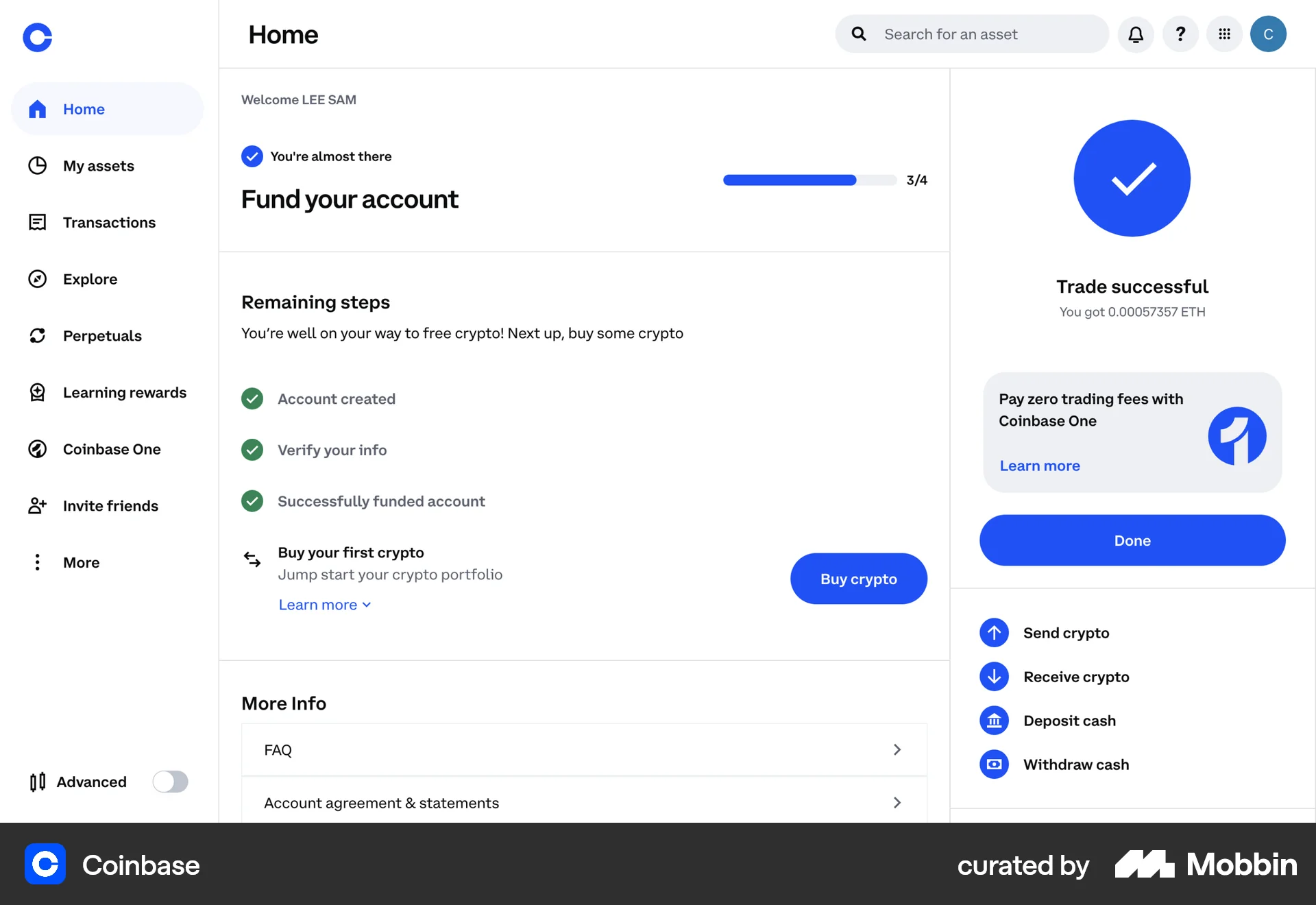 Coinbase Web Order Confirmation screen