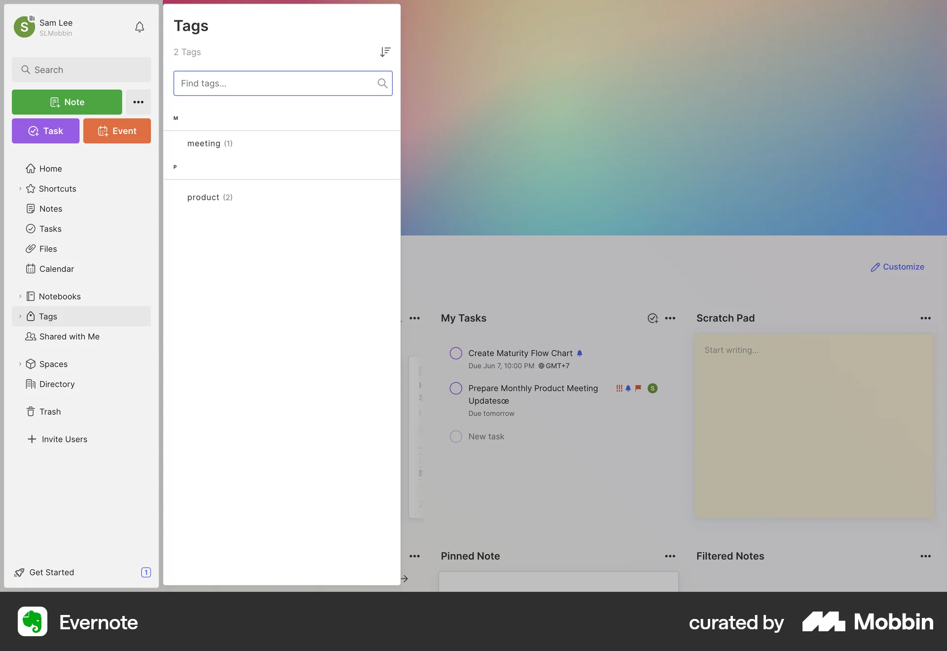 Evernote Web Bookmarks & Collections screen