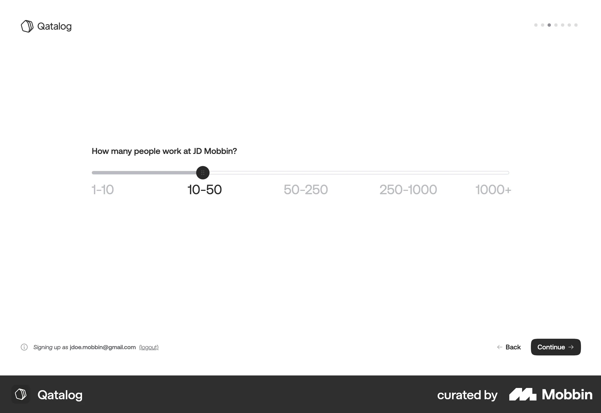 Qatalog Web screen containing Slider UI element