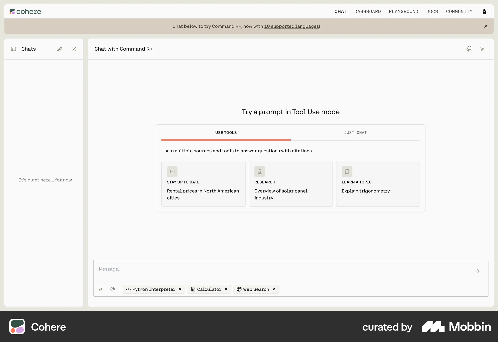 Cohere Web Chat Bot screen