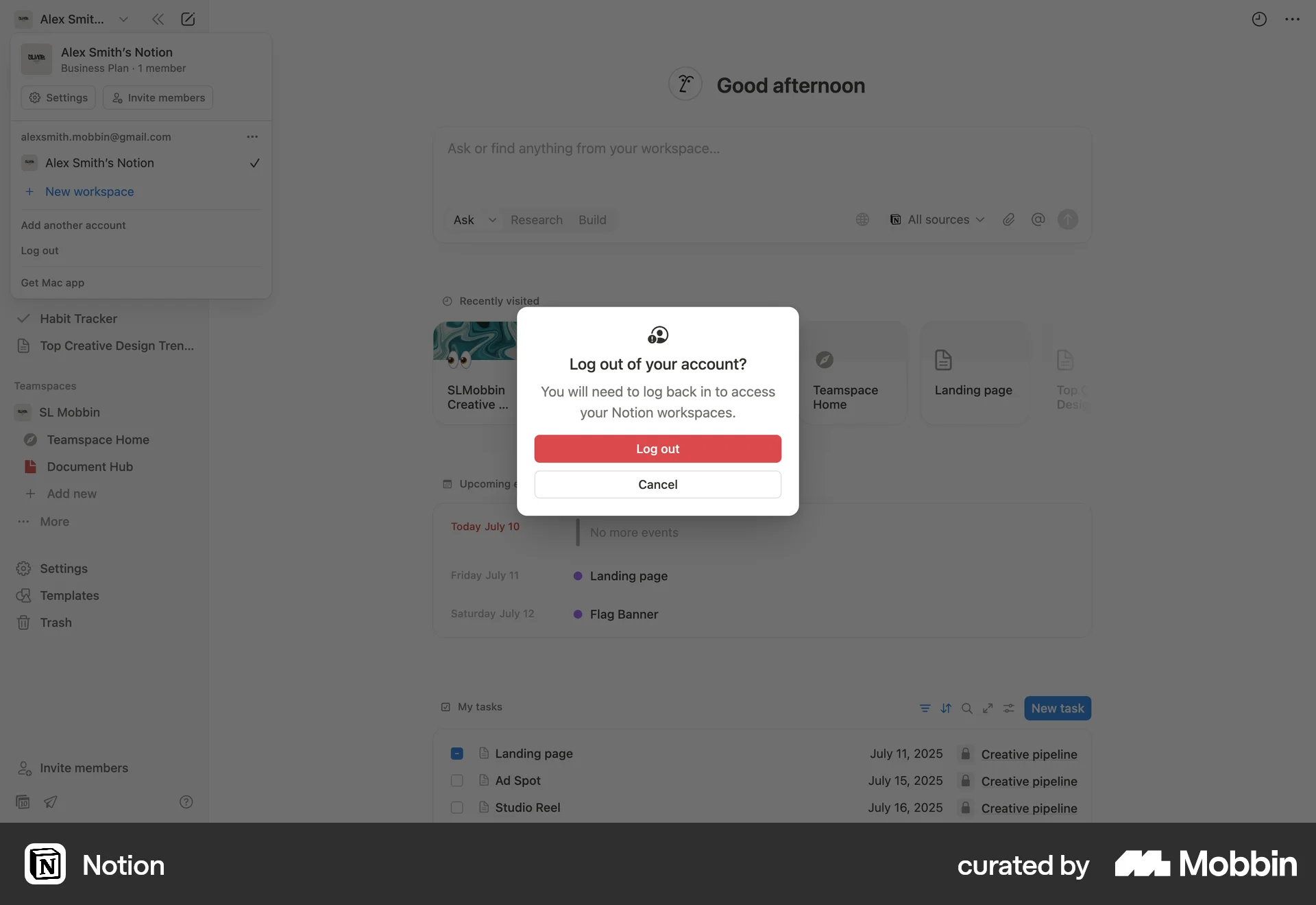 Notion Web Log Dashboard screen