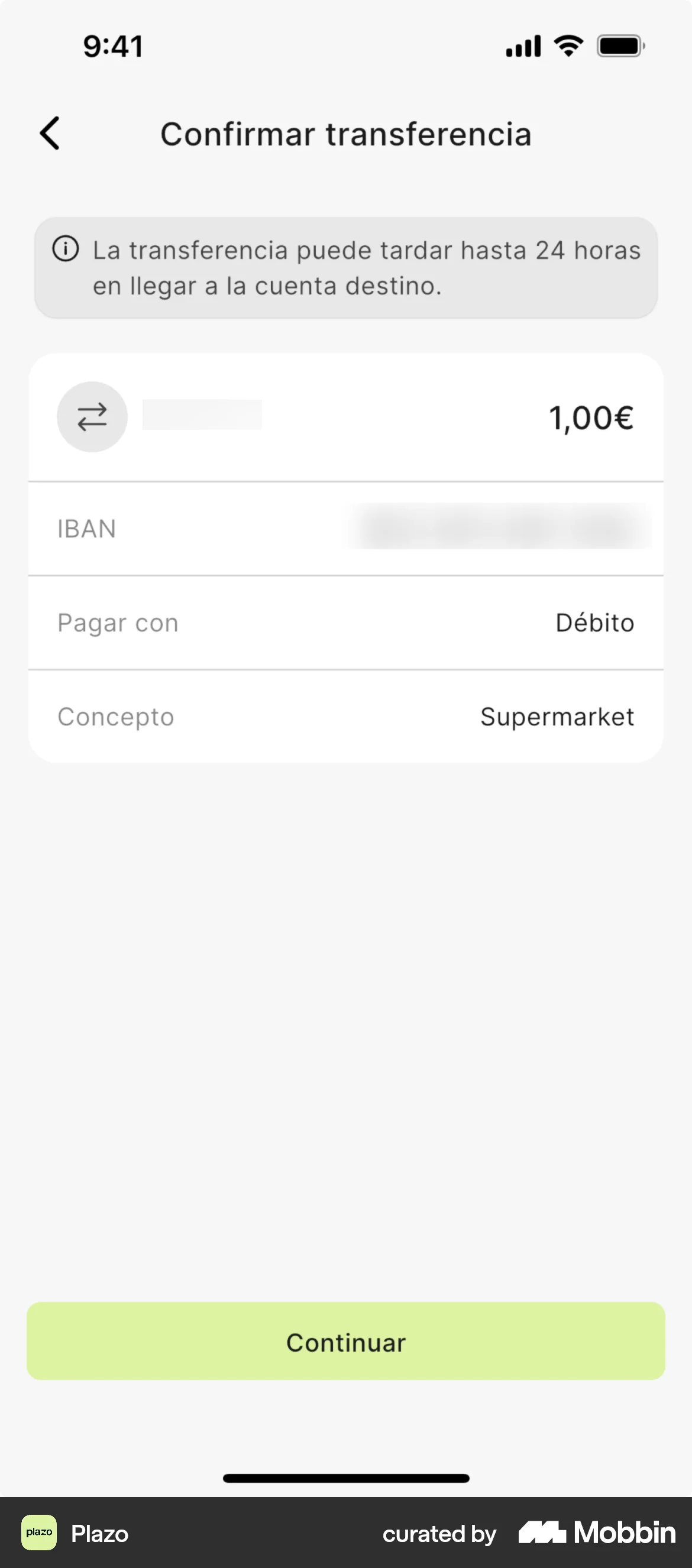 Plazo iOS Confirmation screen