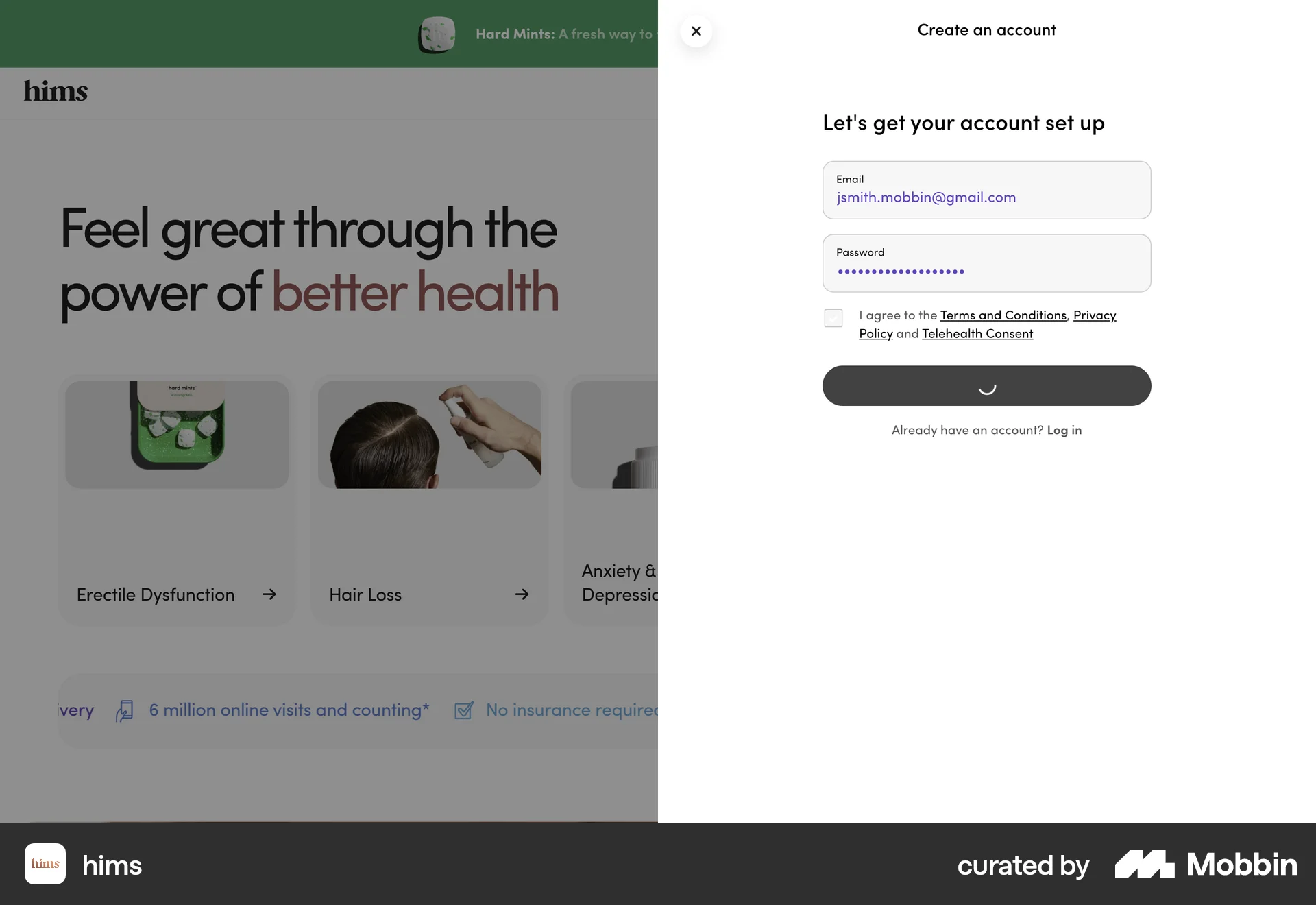 Hims Web Signup screen