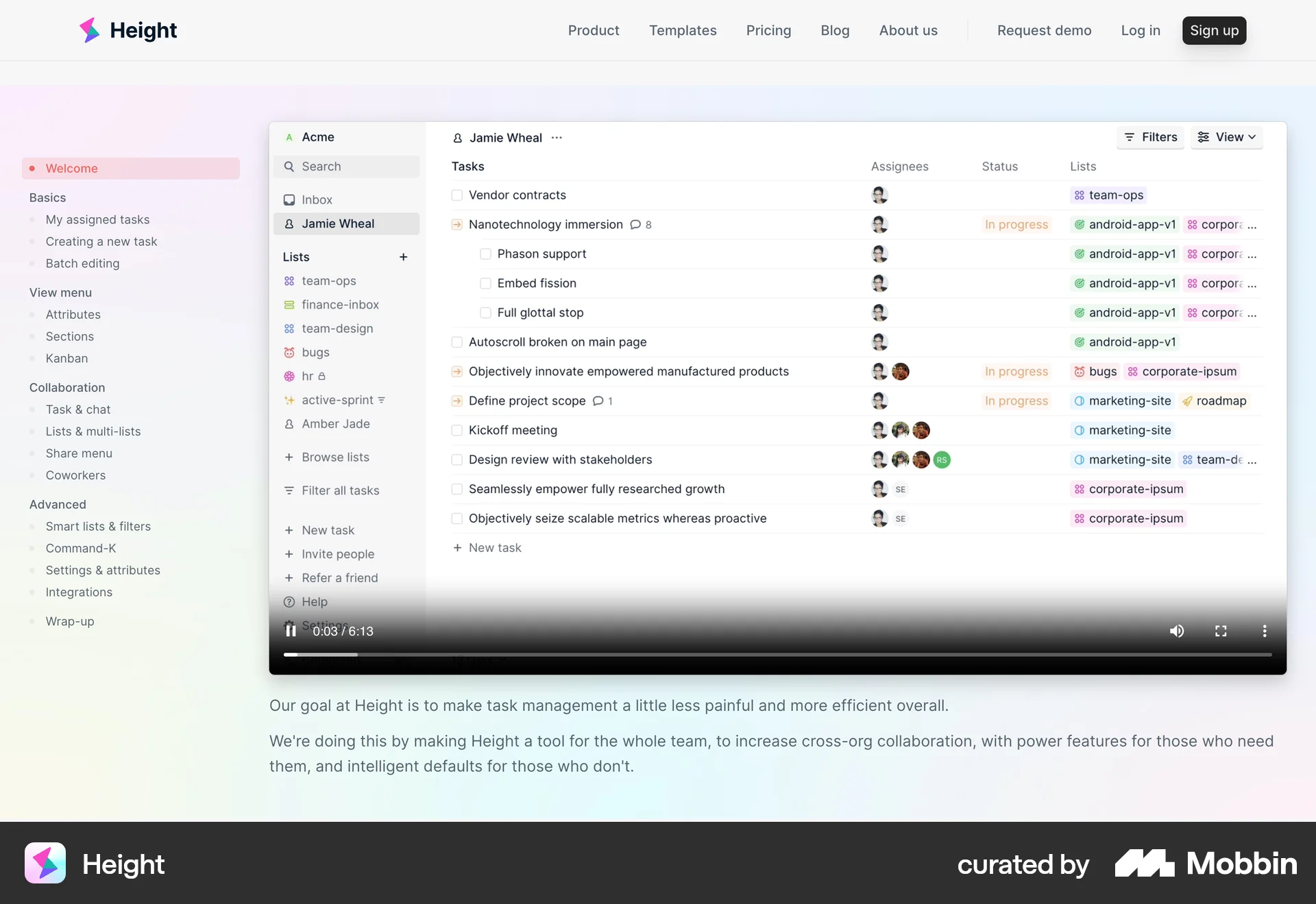 Height Web Video Player screen