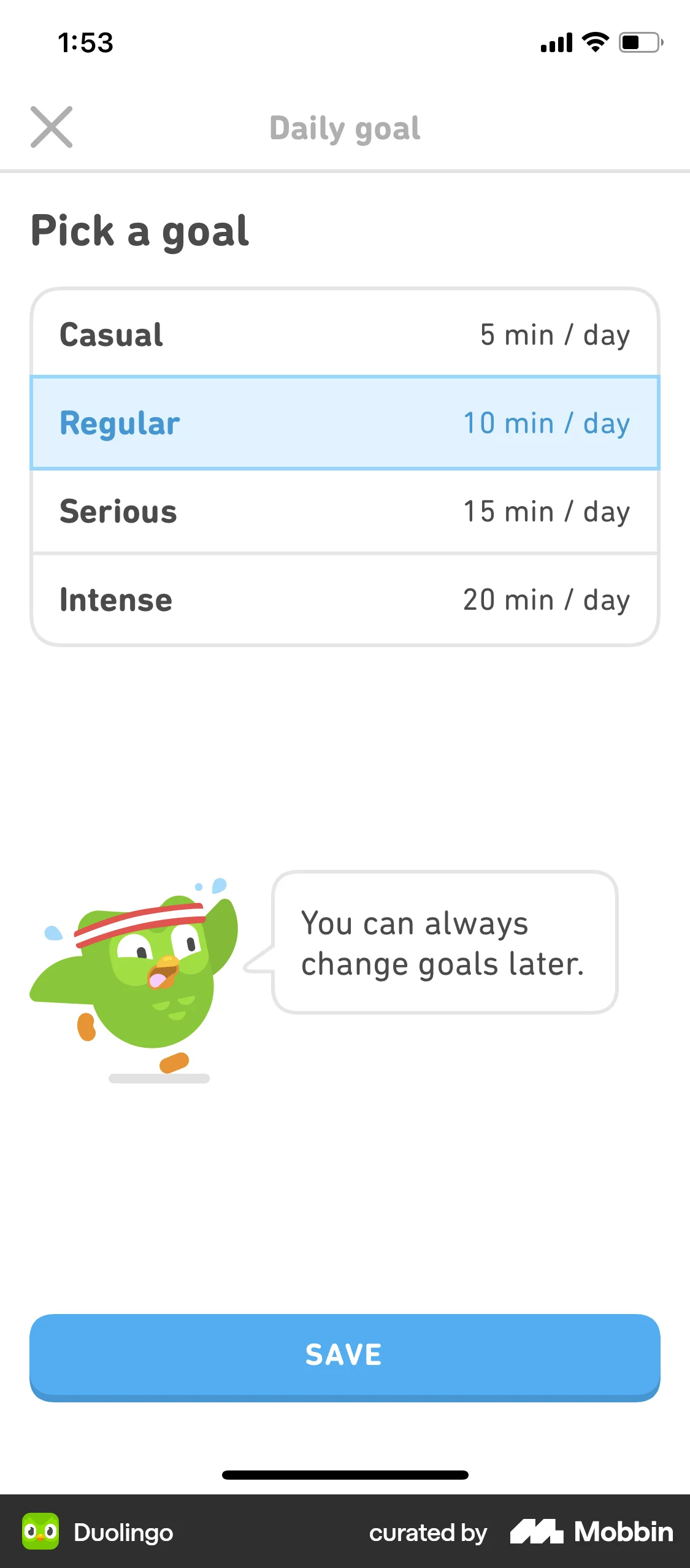 Duolingo iOS Goal & Task screen