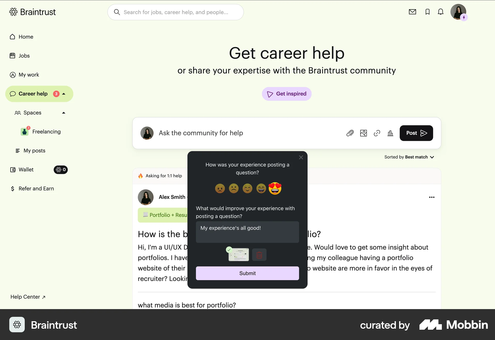 Braintrust Web screen containing Rating Control UI element