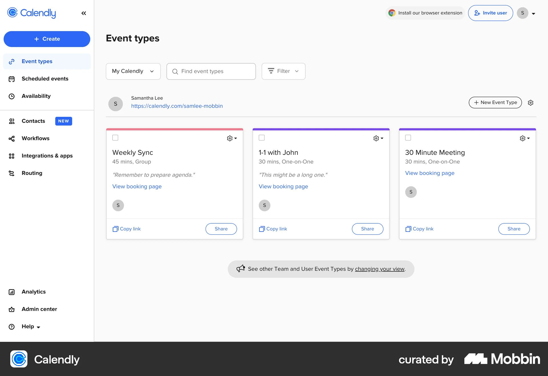Calendly Web Home screen
