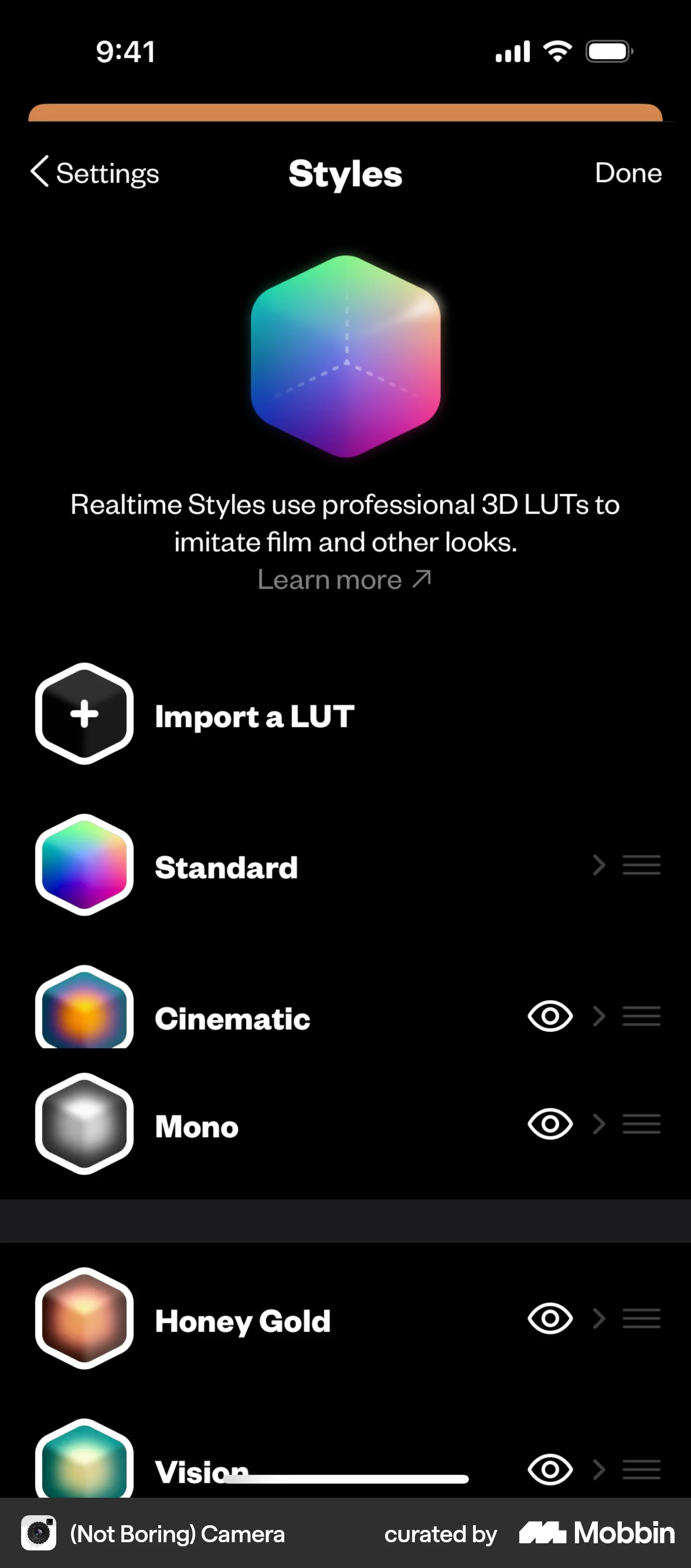 (Not Boring) Camera iOS Reorder screen