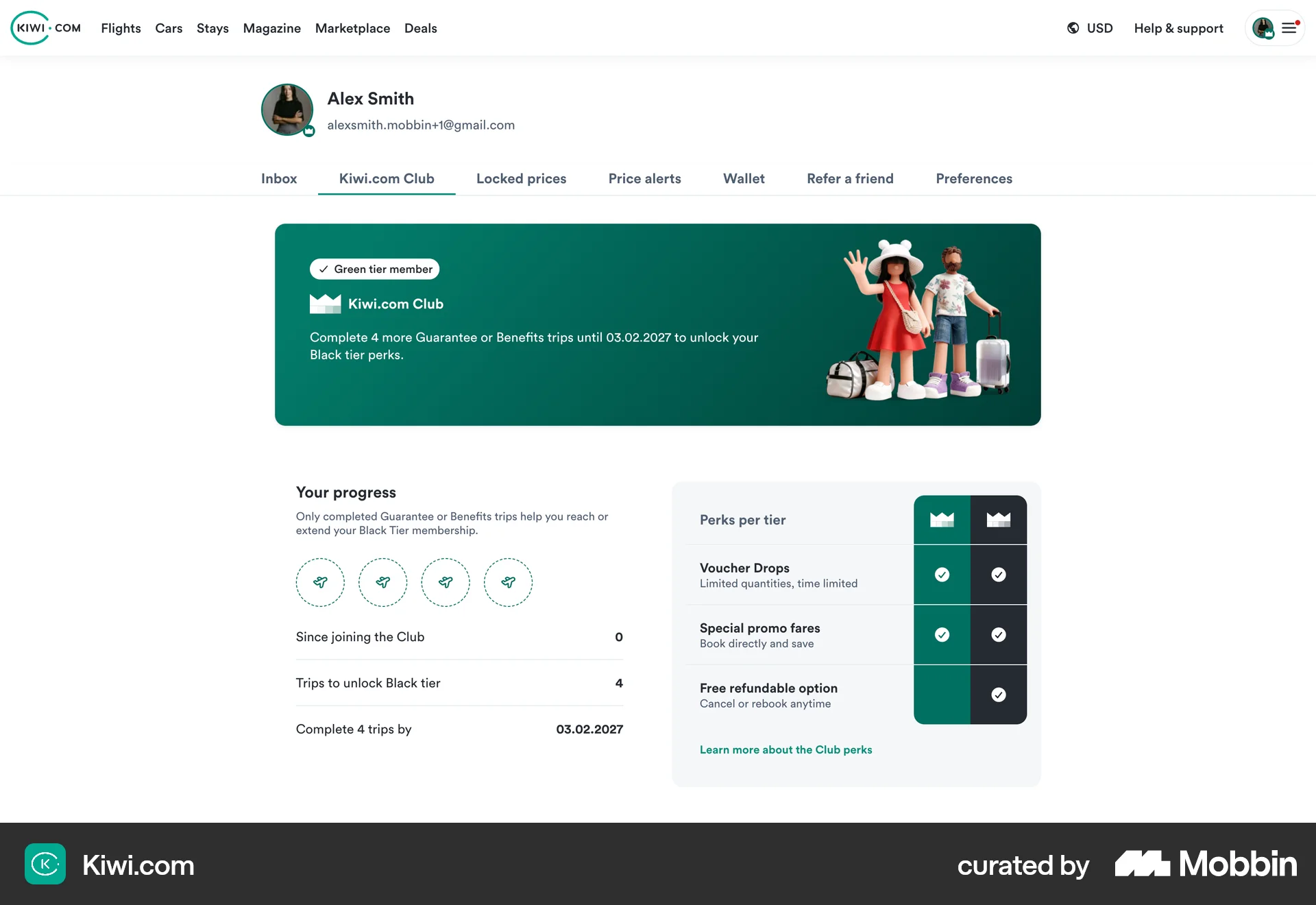 Kiwi.com Web Dashboard screen
