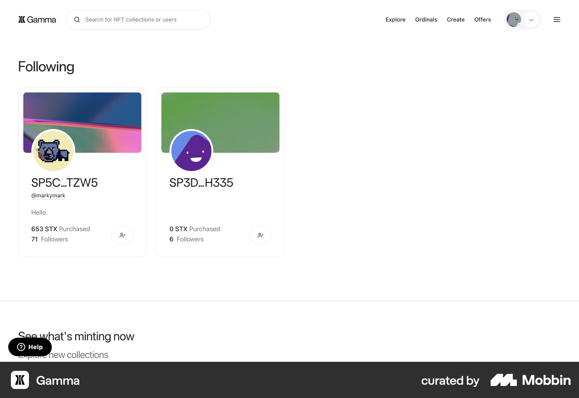 Gamma Web Followers & Following screen