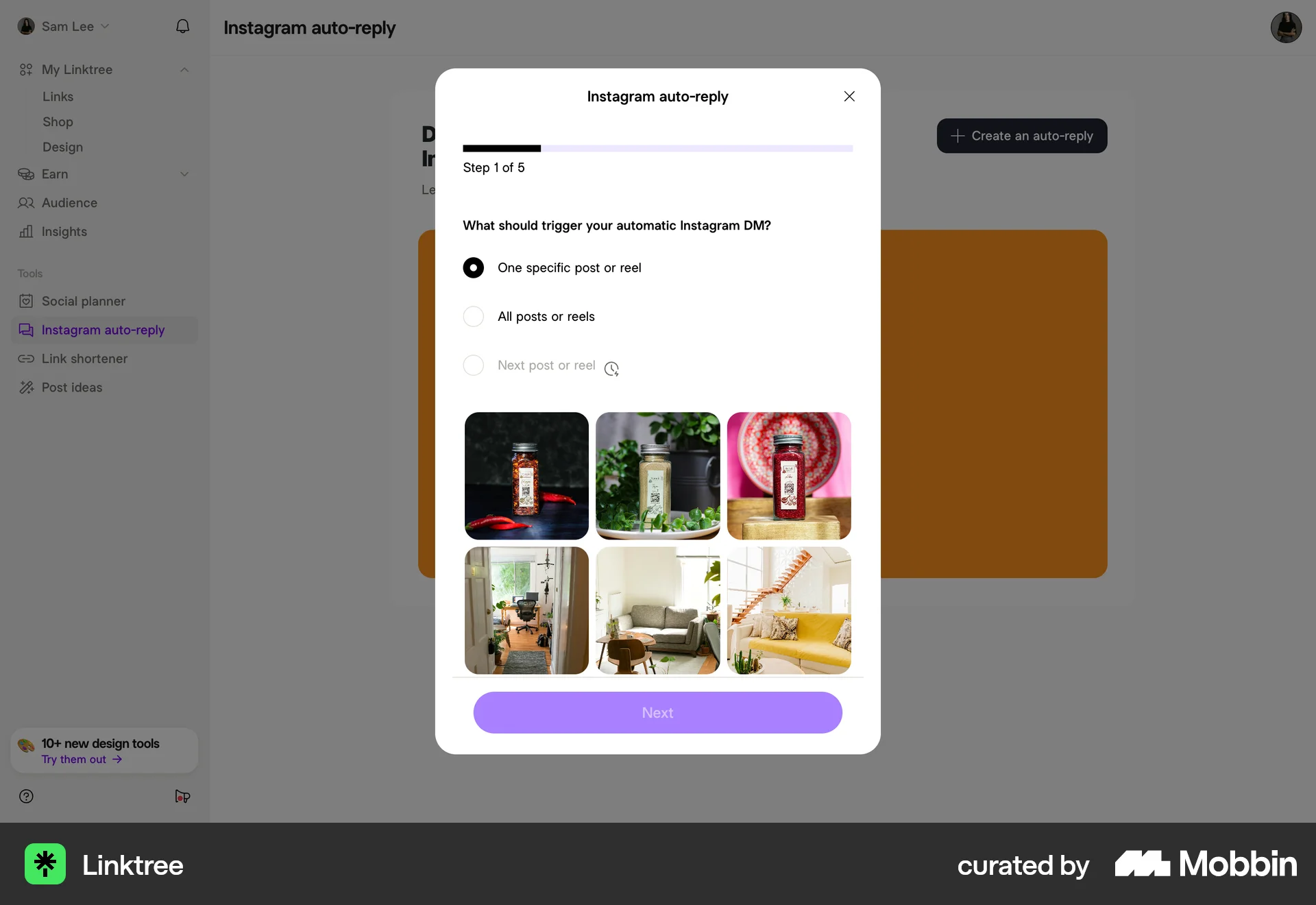 Linktree Web Wizard UI screen