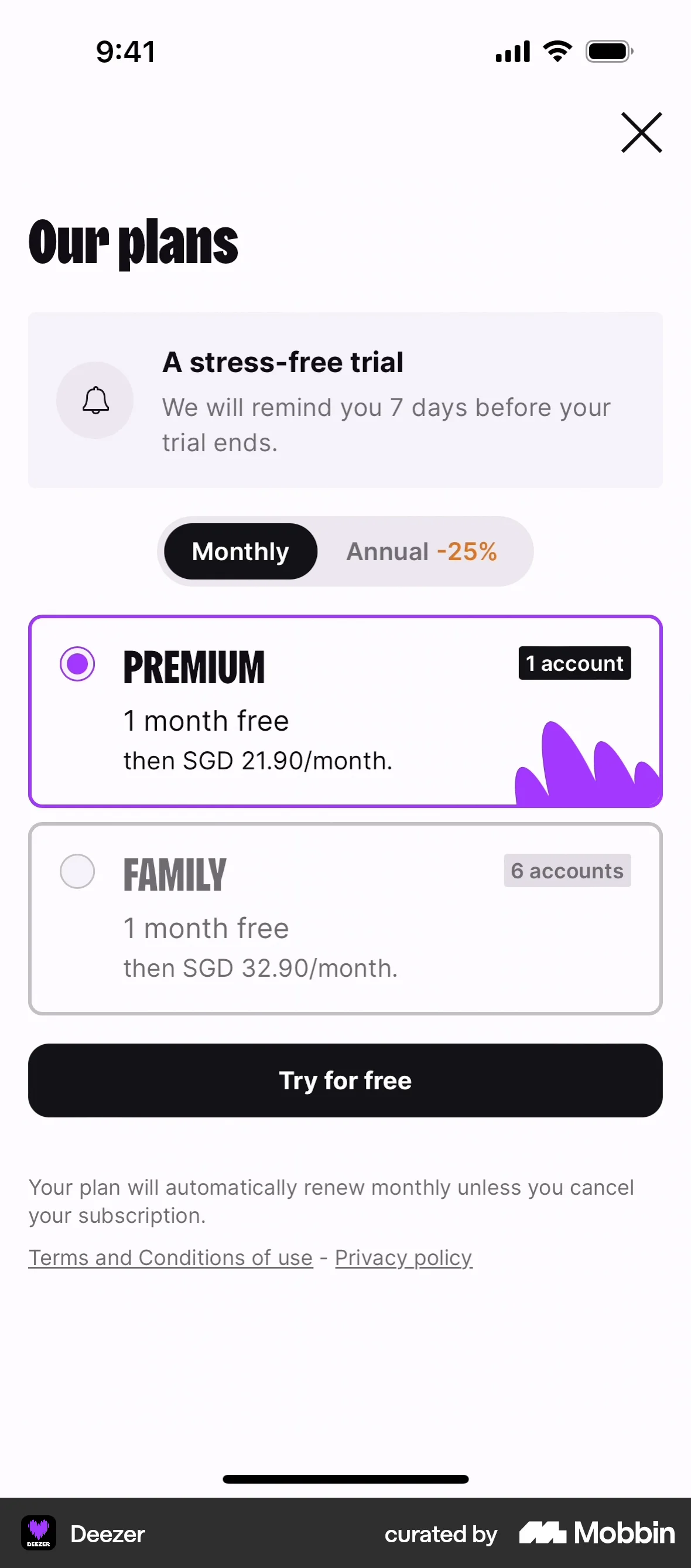 Deezer iOS Subscription & Paywall screen