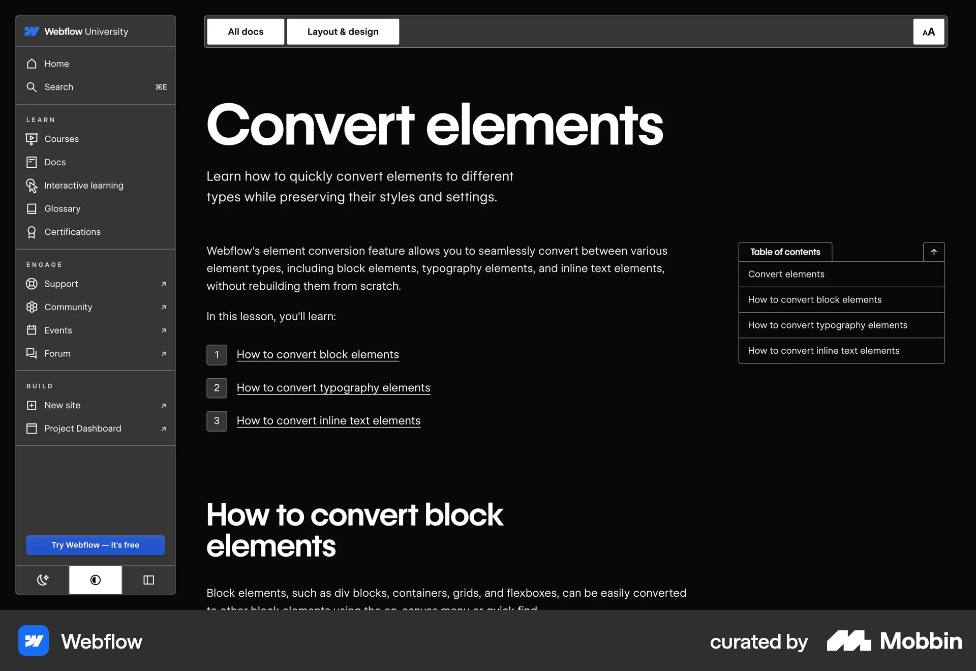 Webflow Web Other Content screen