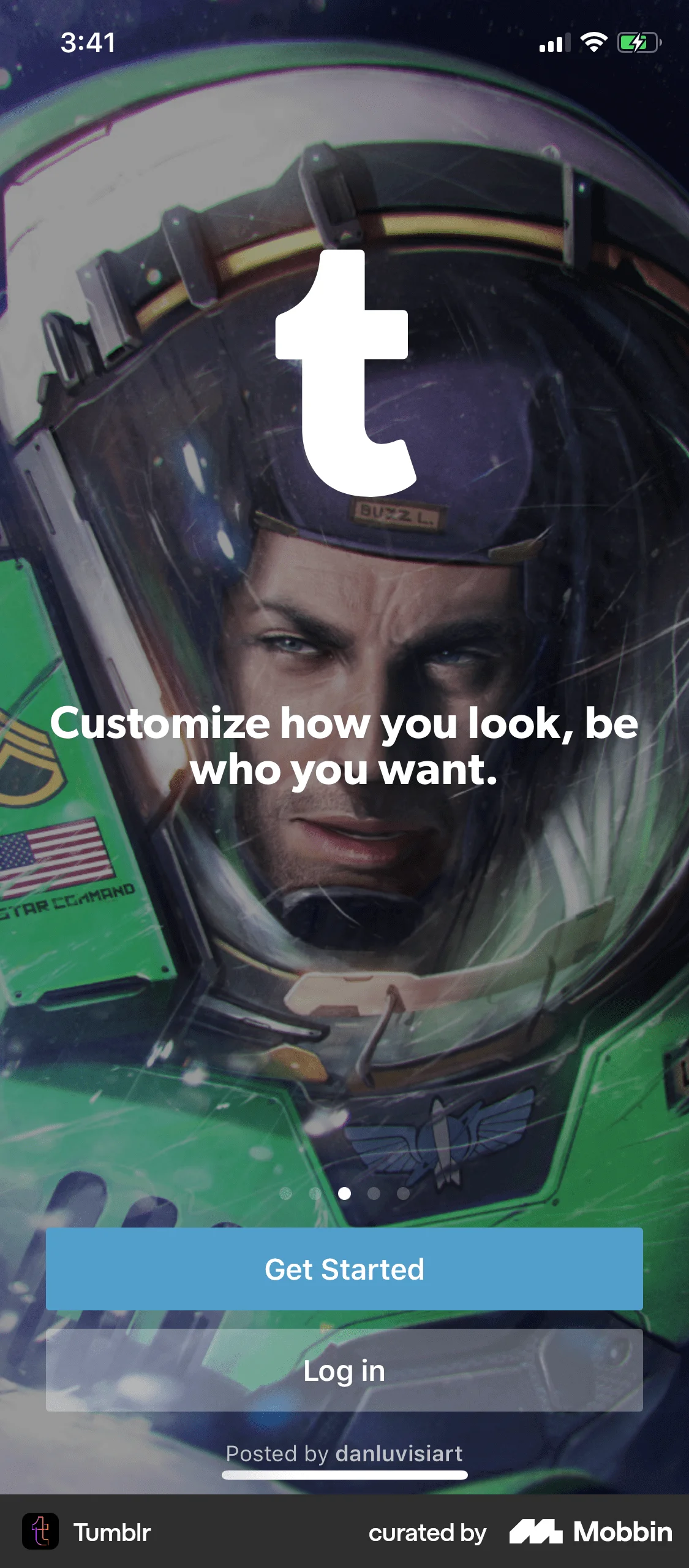 Tumblr iOS Welcome & Get Started screen