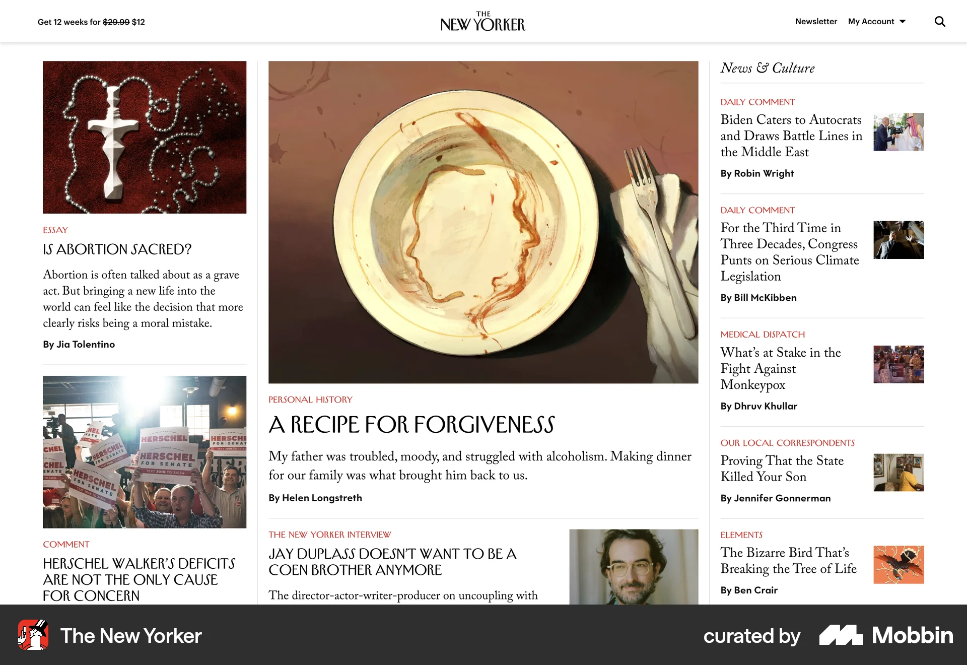 The New Yorker Web News Feed screen