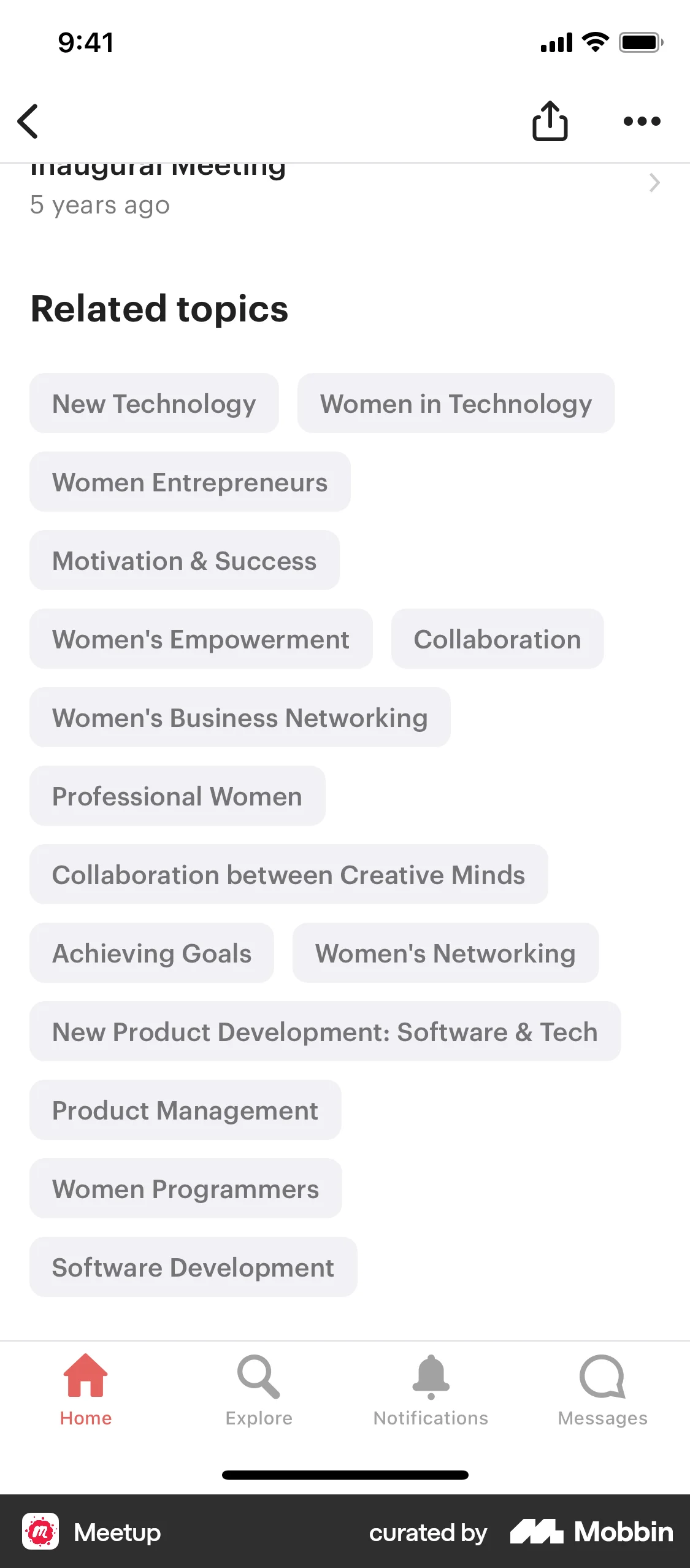 Meetup iOS User / Group Profile screen