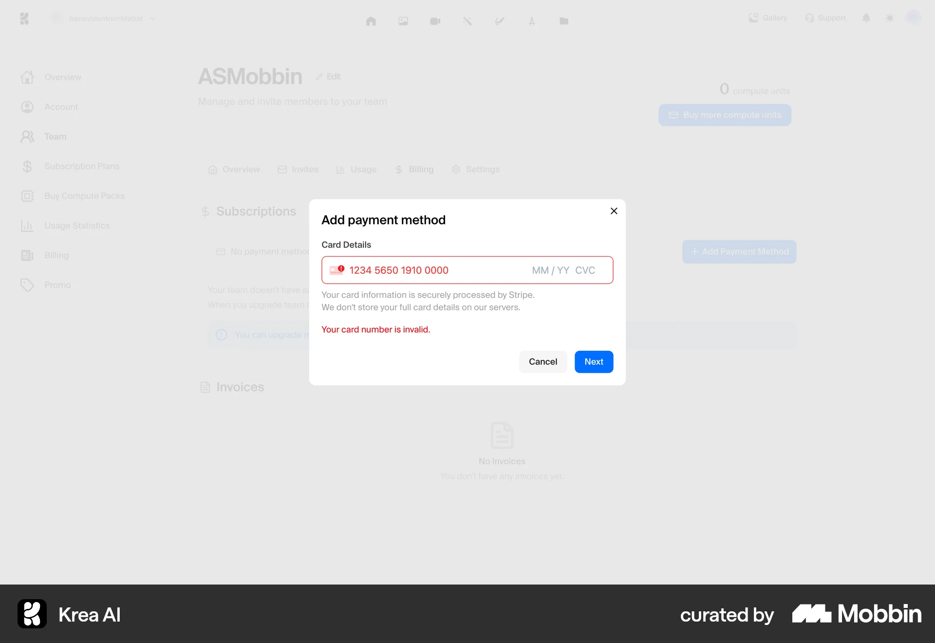 Krea AI Web Error screen