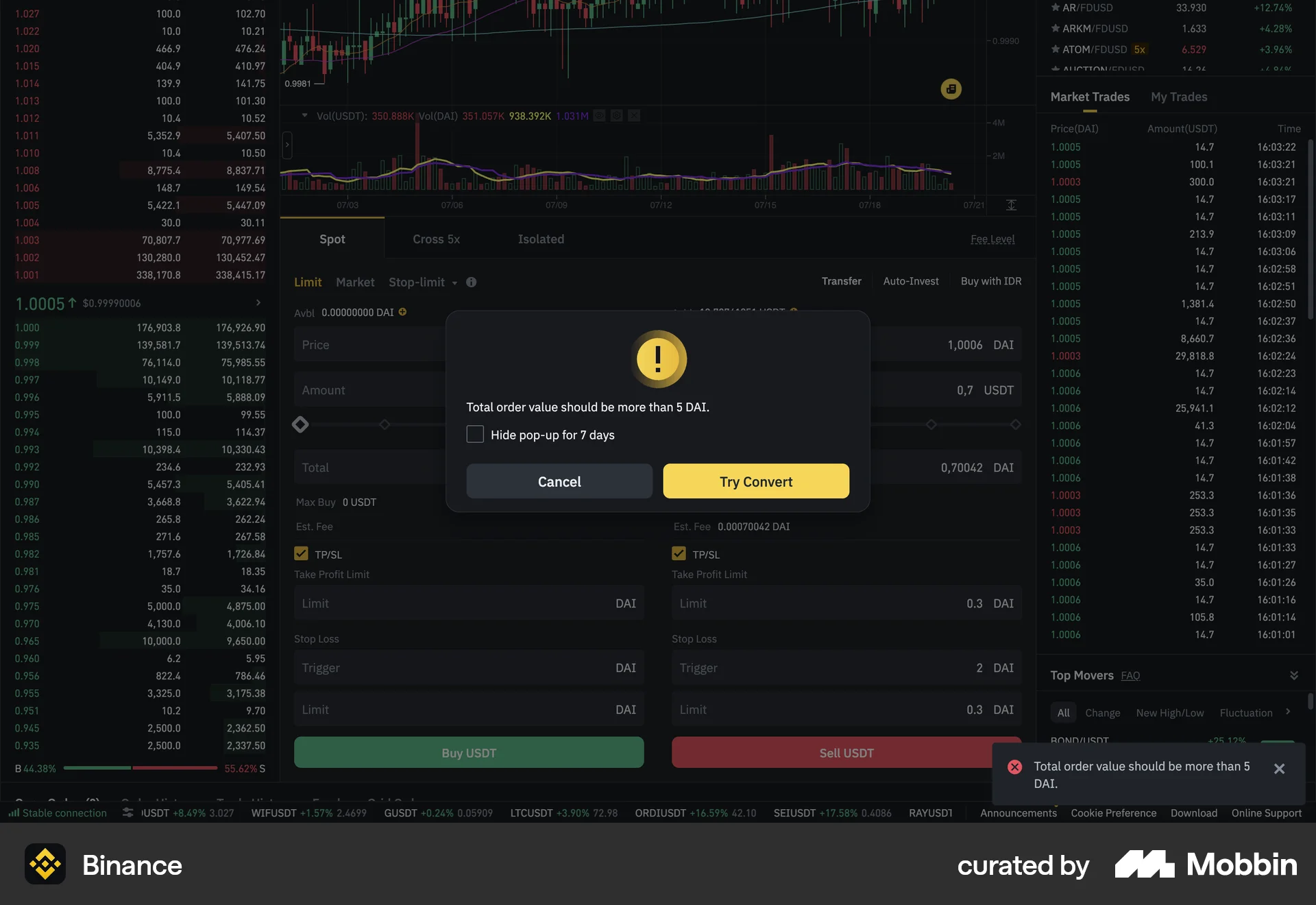 Binance Web screen containing Dialog UI element