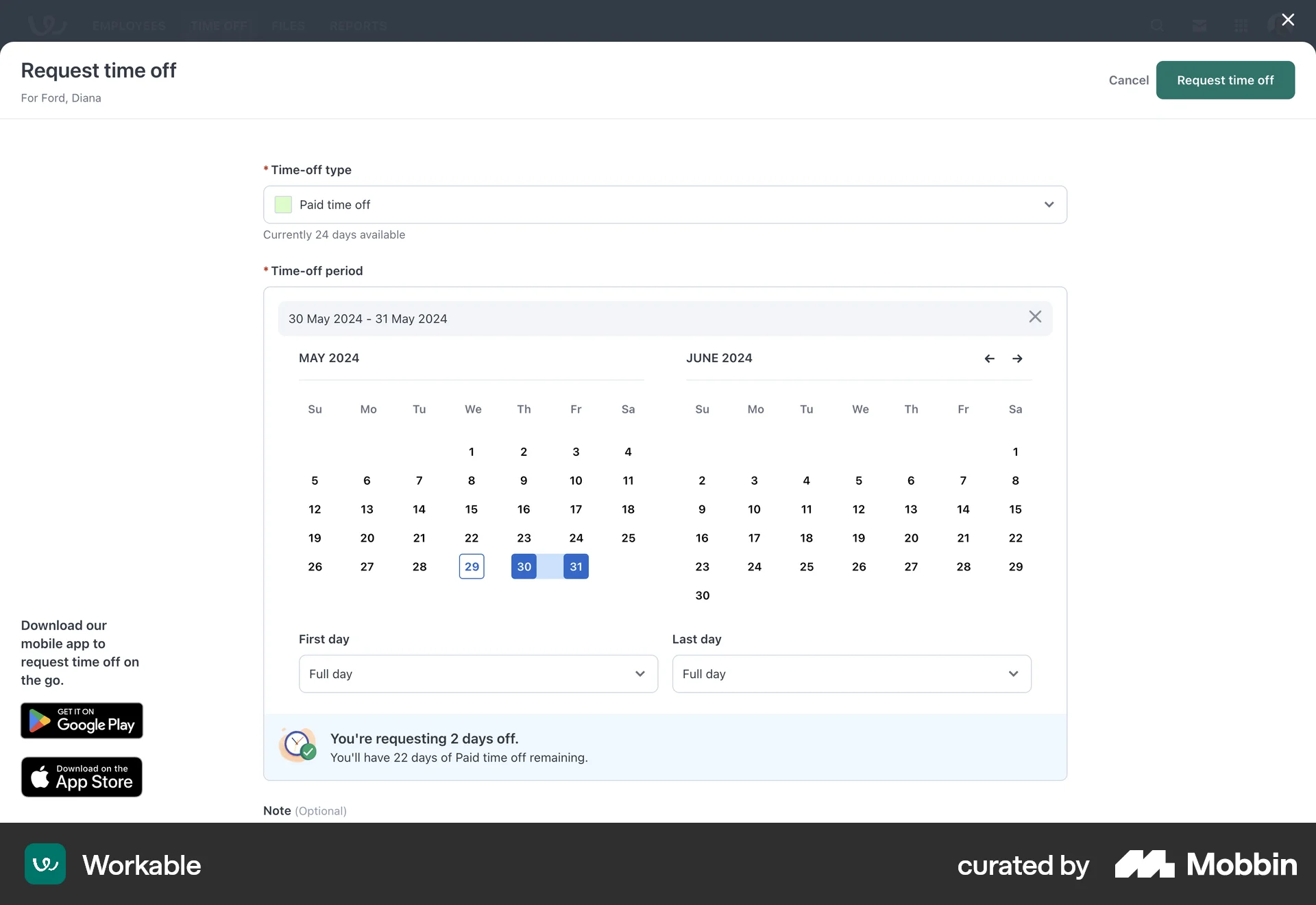 Workable Web screen containing Date Picker UI element