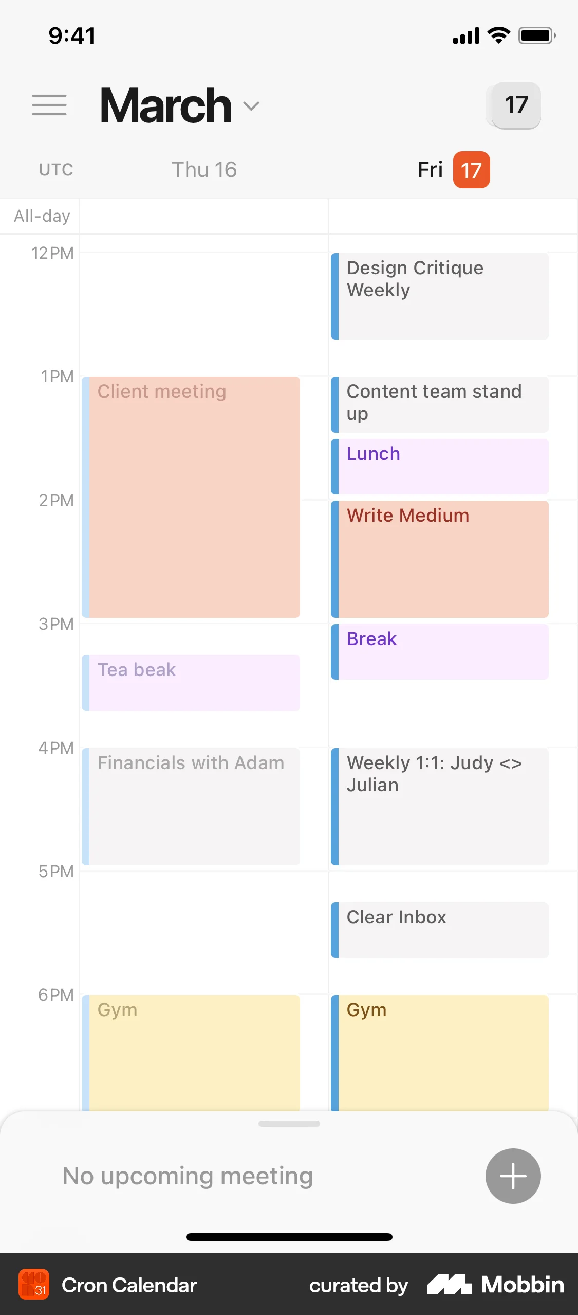 Cron Calendar iOS Goal & Task screen