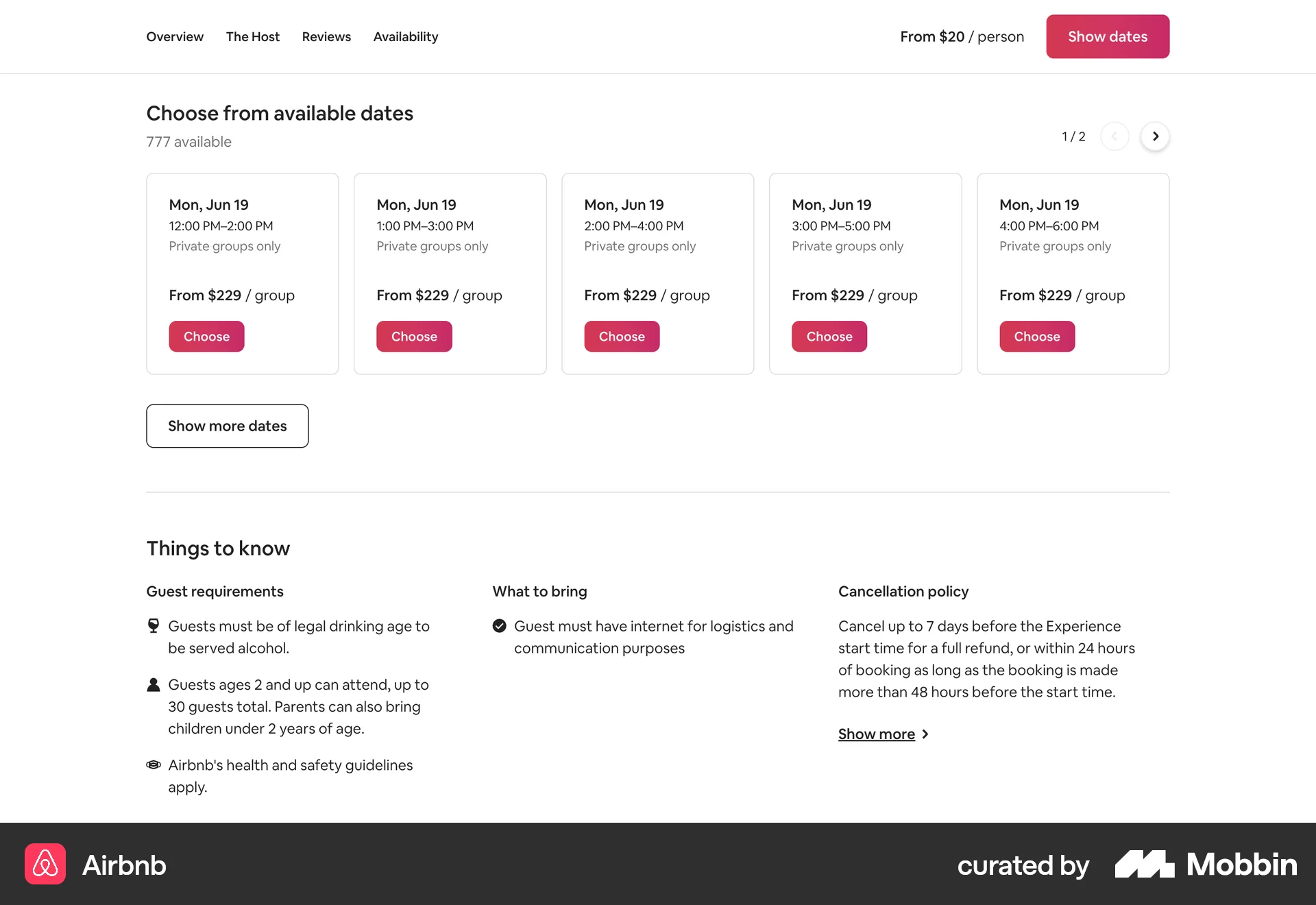 Airbnb Web Product Detail screen