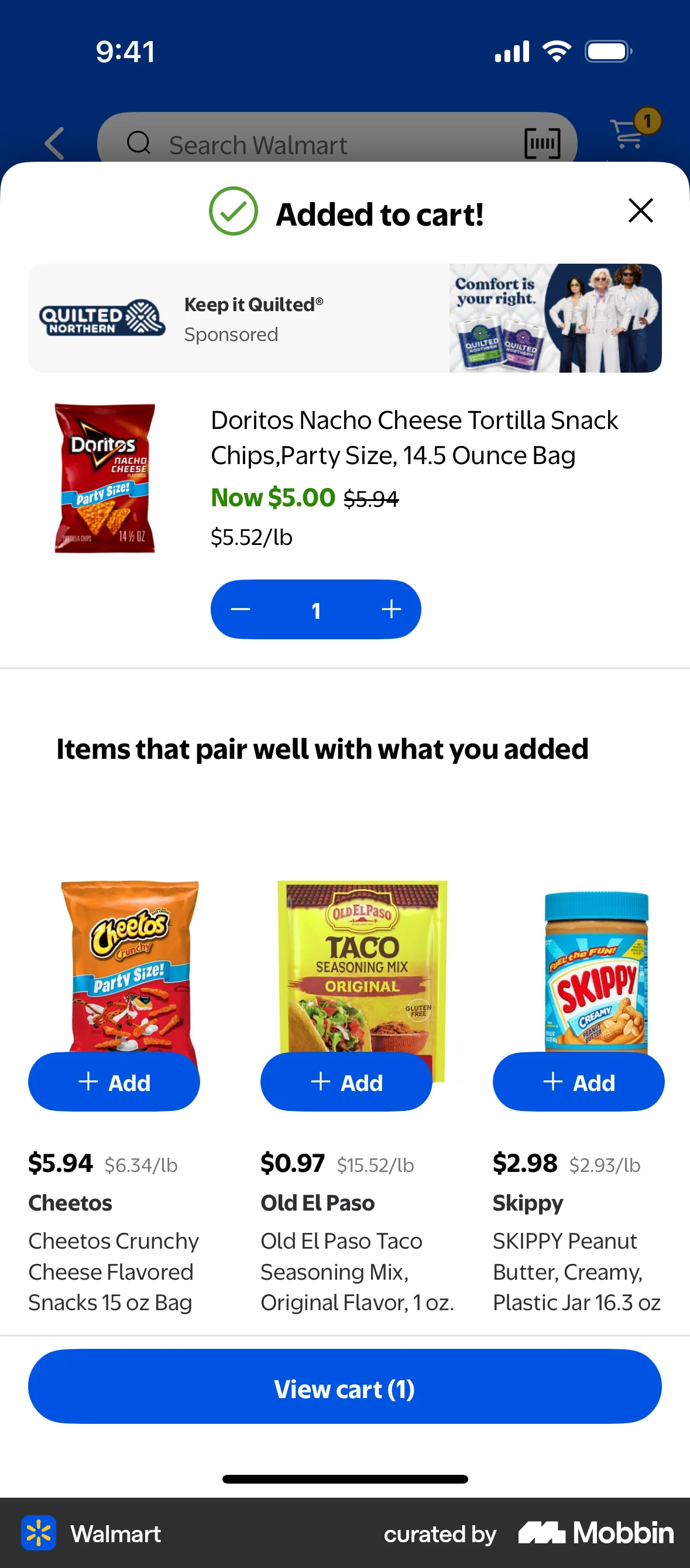 Walmart iOS screen containing Stepper UI element