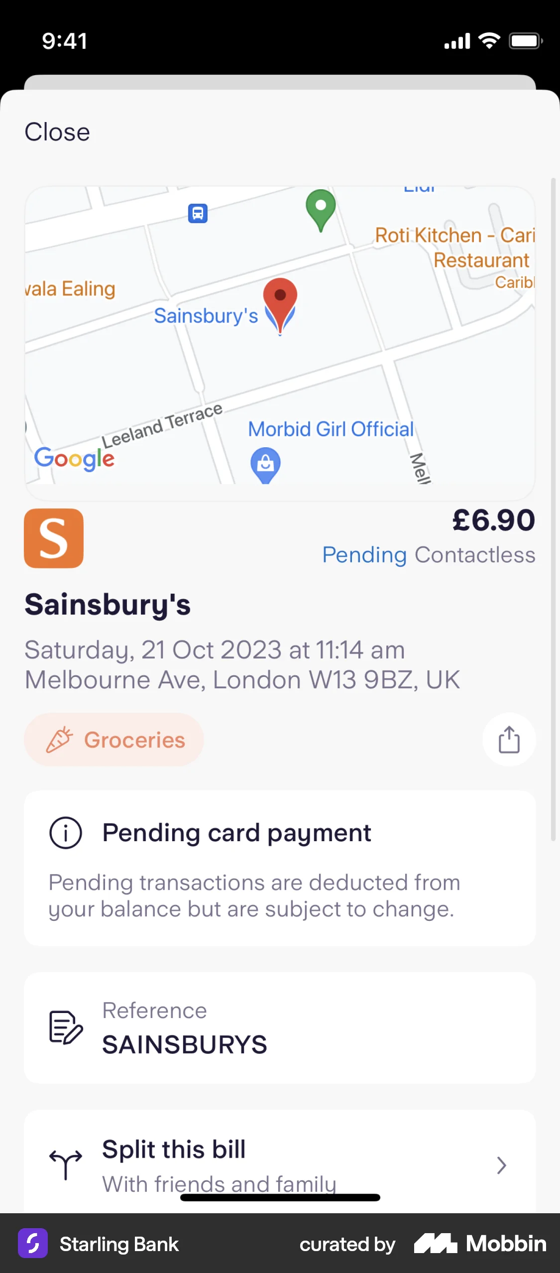Starling Bank iOS Location & Address screen