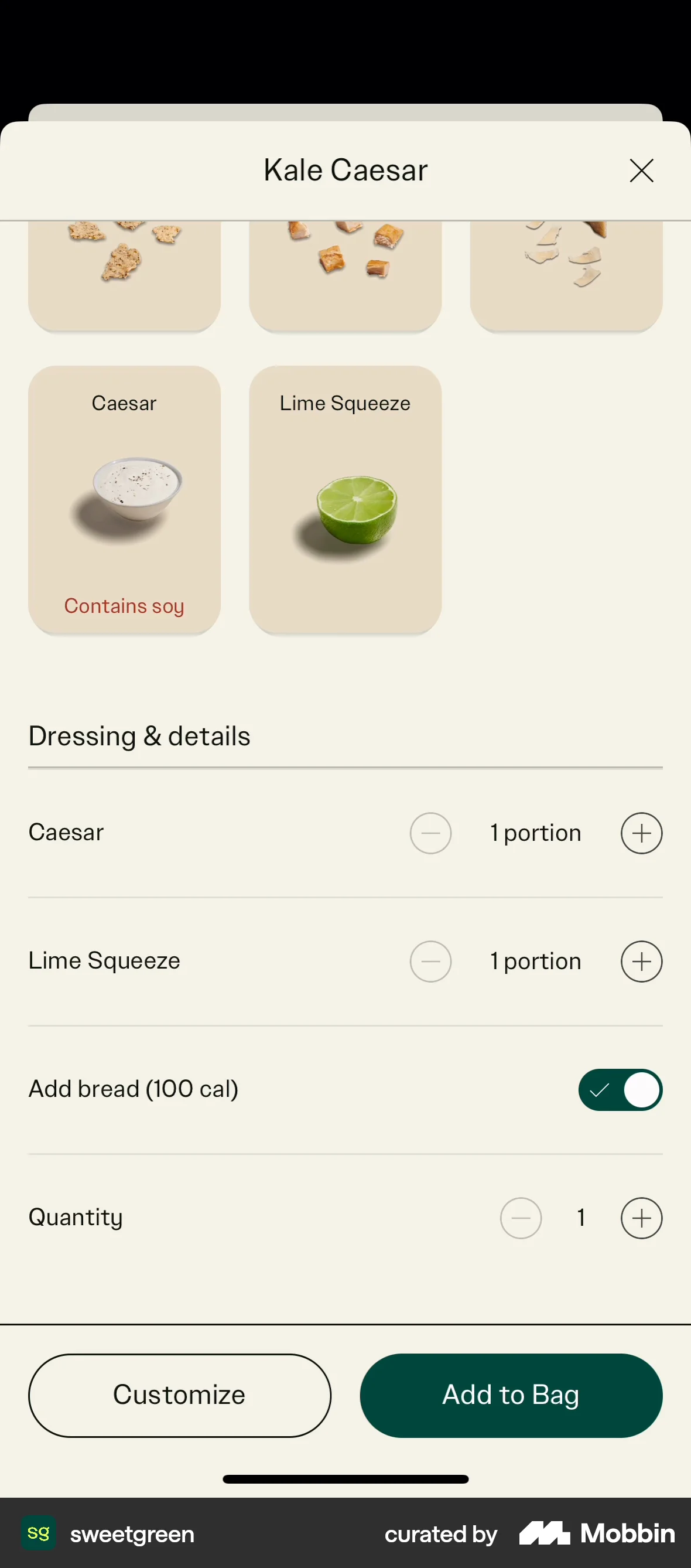 sweetgreen iOS screen containing Stepper UI element