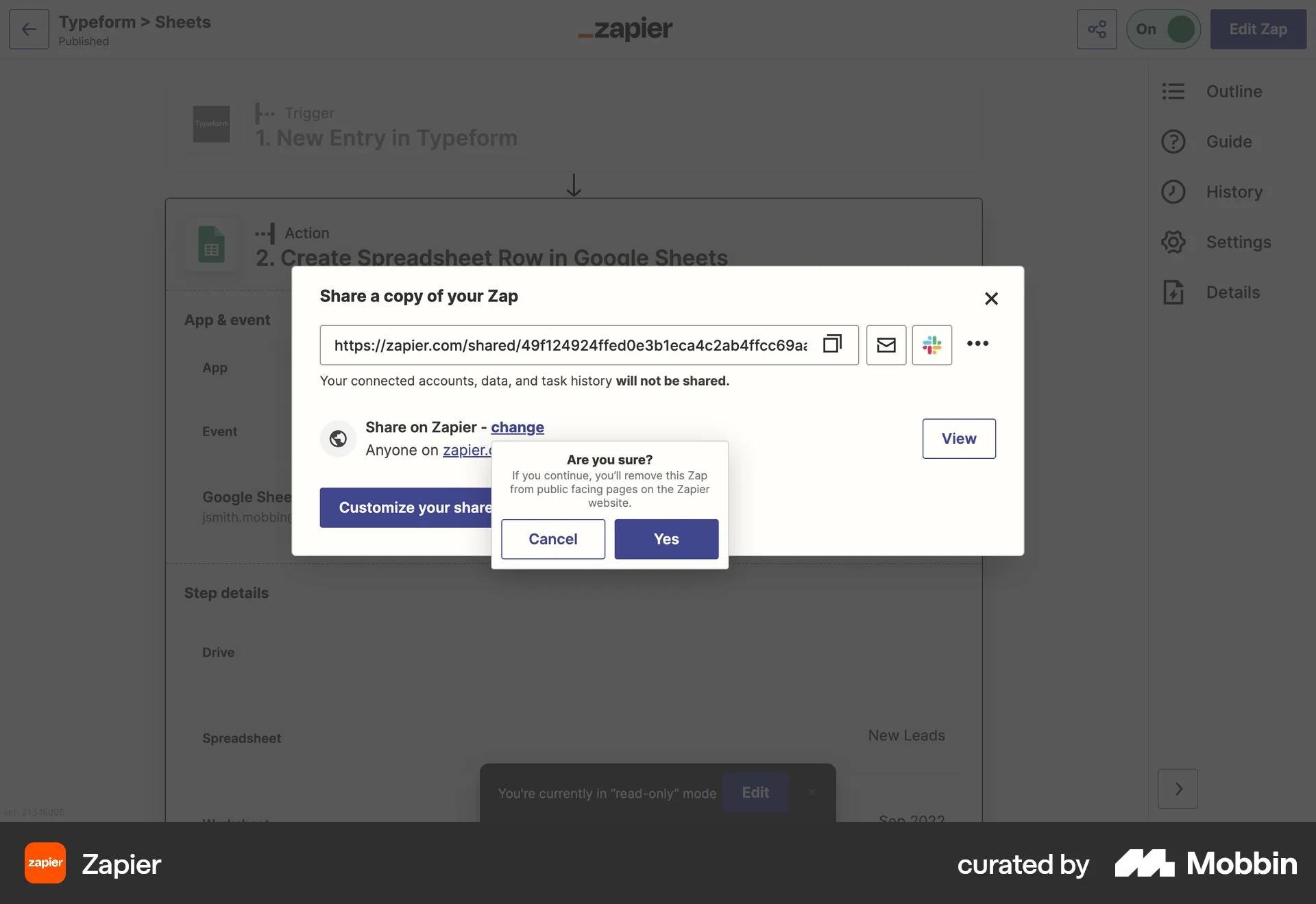 Zapier Web screen containing Popover UI element