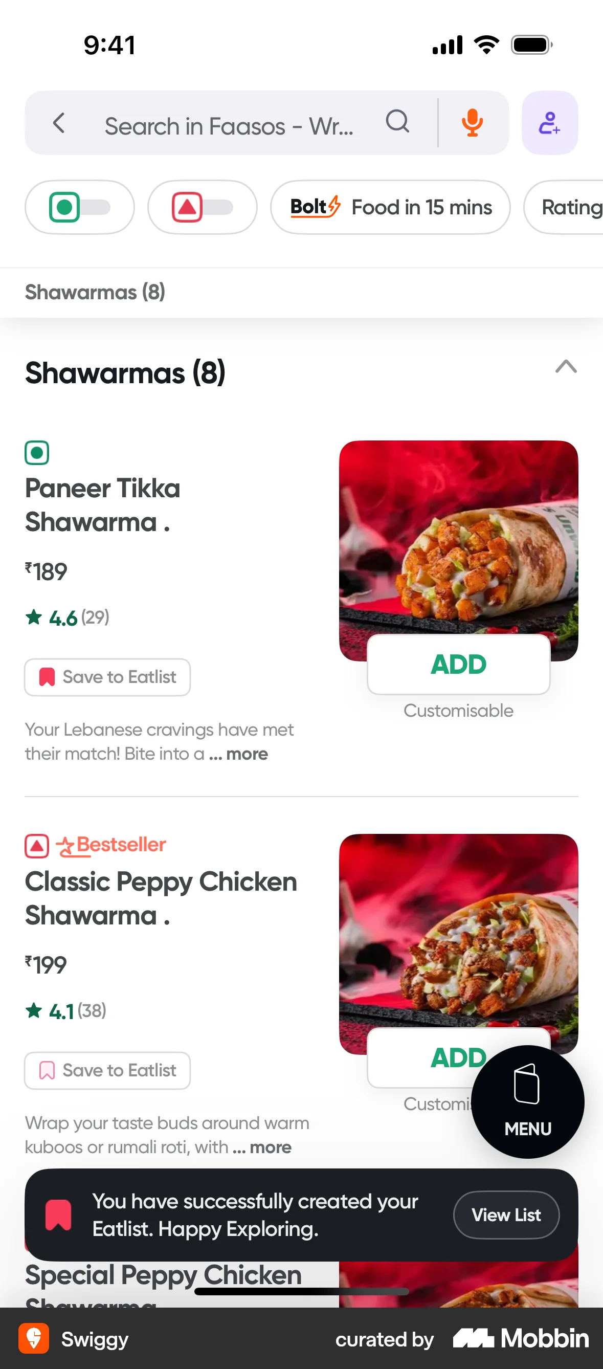 Swiggy iOS Acknowledgement & Success screen