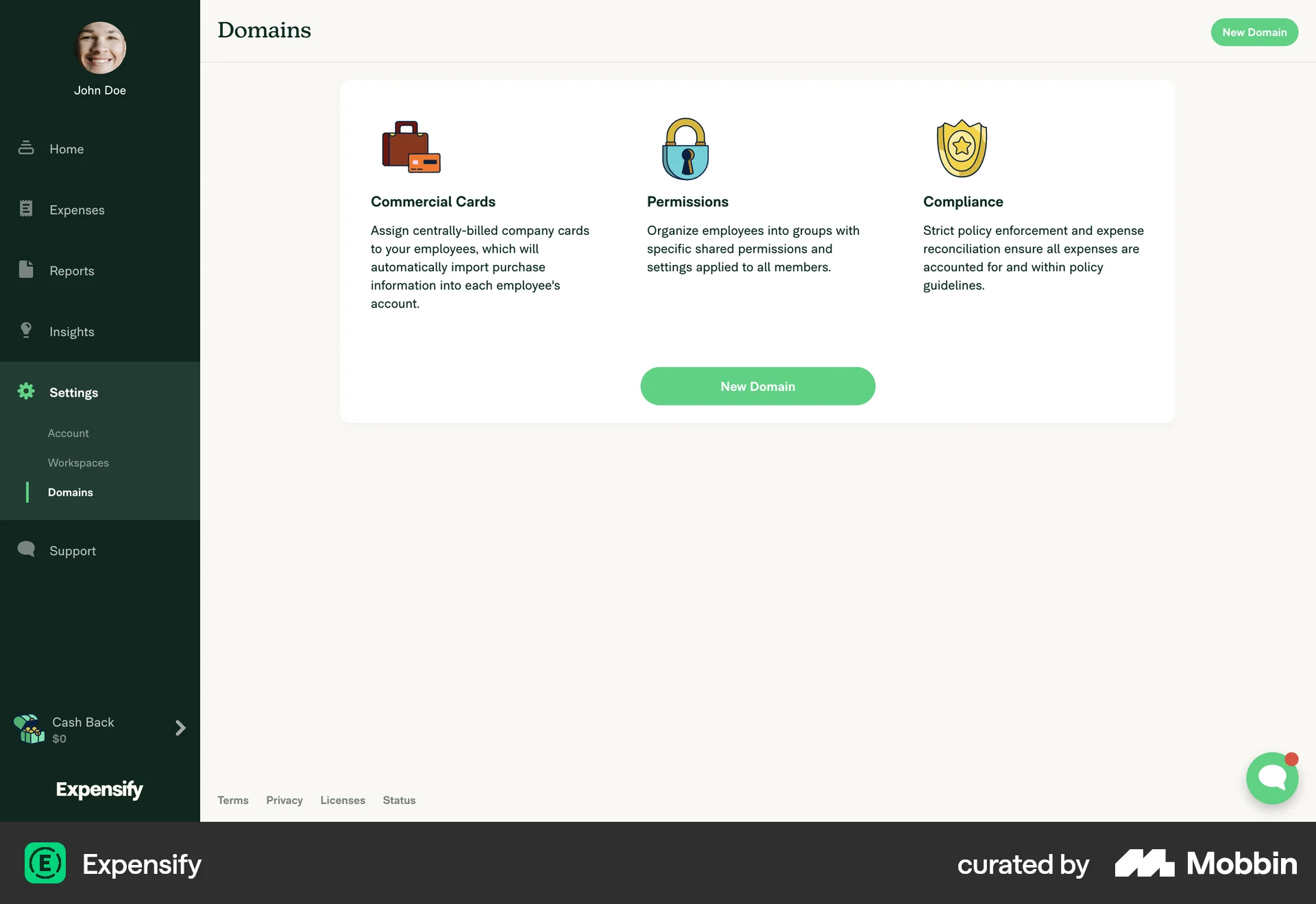 Expensify Web screen containing Tree UI element